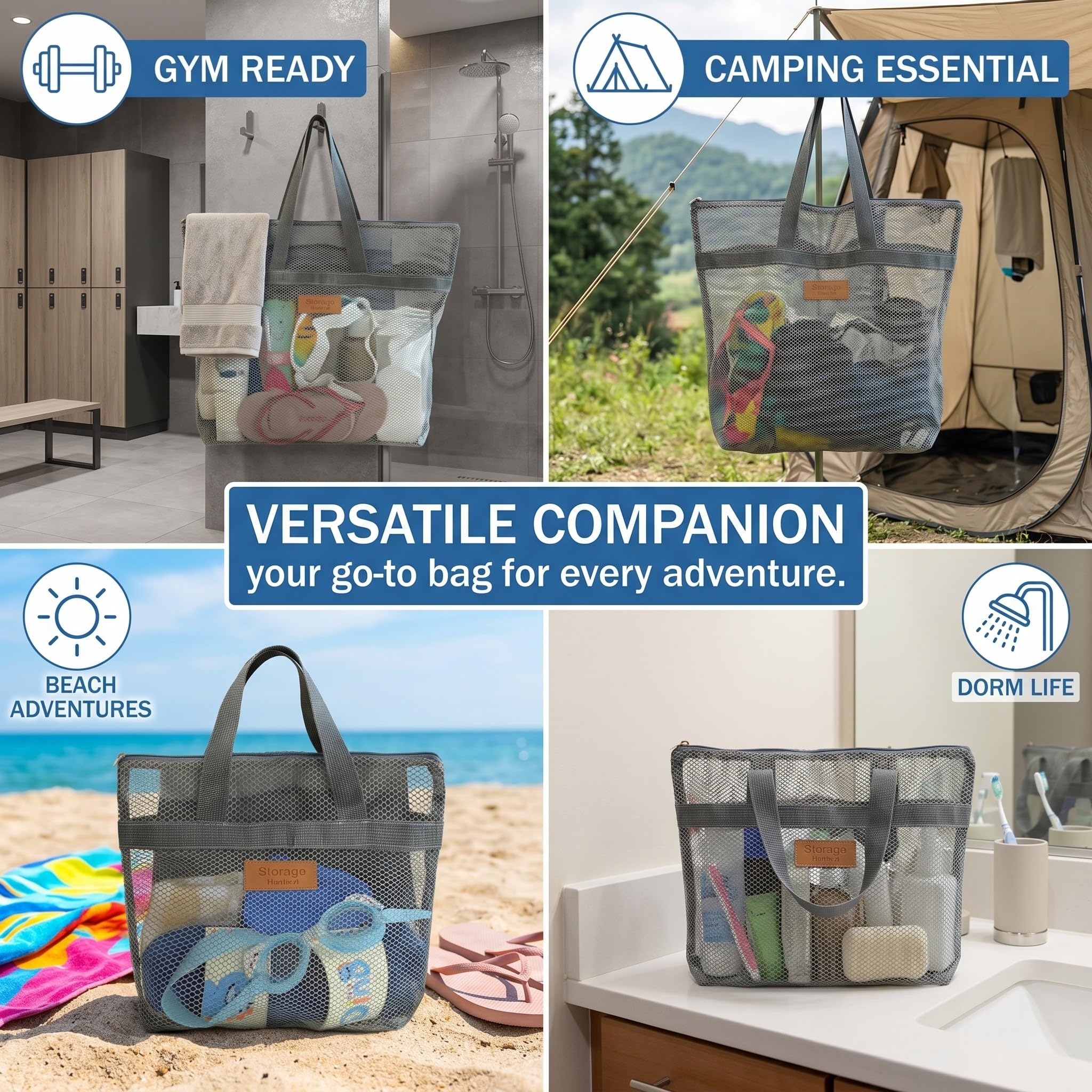 2 Pezzi Borsa Trasparente, Doccia Portatile da Campeggio e Sacca per Doccia da Campeggio, con Organizer e Portaoggetti da Appendere, Ideale come Portaoggetti Doccia per Spiaggia, Palestra, Viaggio
