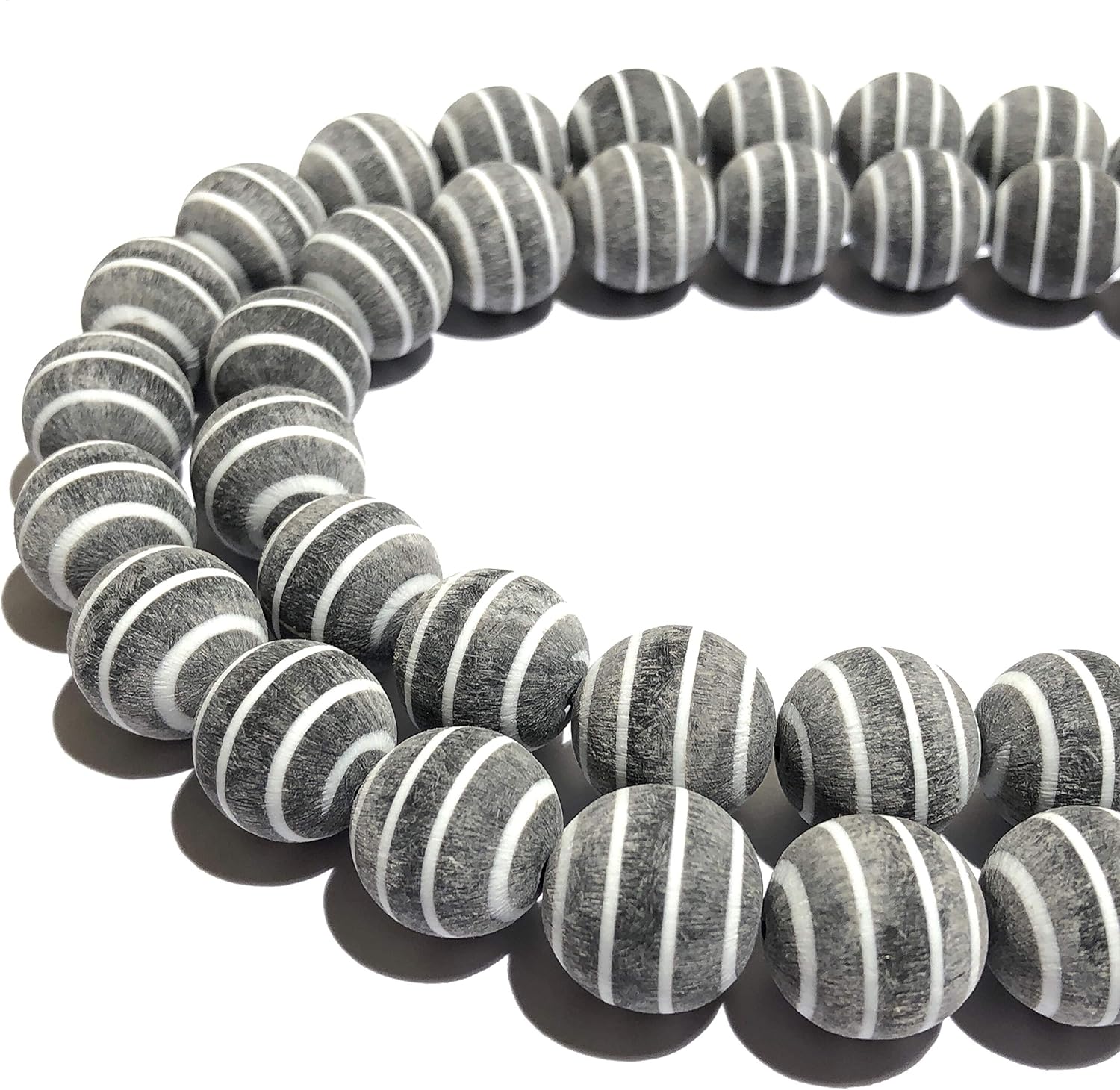 ABCGEMS Recycled Matte-Black Carabao Horn Beads from Philippine (Only One Bead Can Be Carved from The Tip of a Giant Buffalo Horn) Organic Spiral-Matrix Diagonally-Drilled Round 15mm (Non-Shiny)