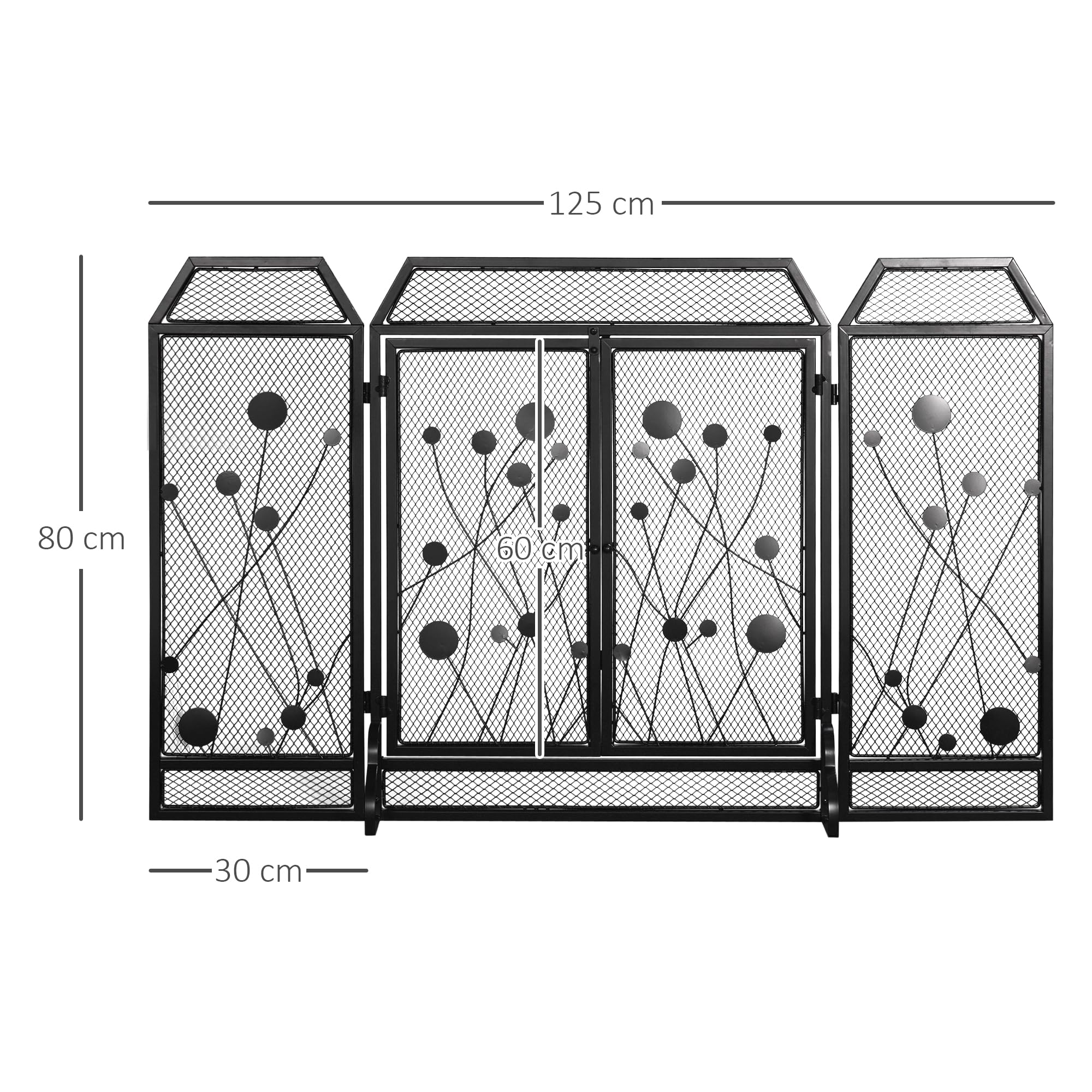 HOMCOM Chimenea Plegable de Acero y Metal Negro con 2 Puertas con Cierre magnético, 125x80cm