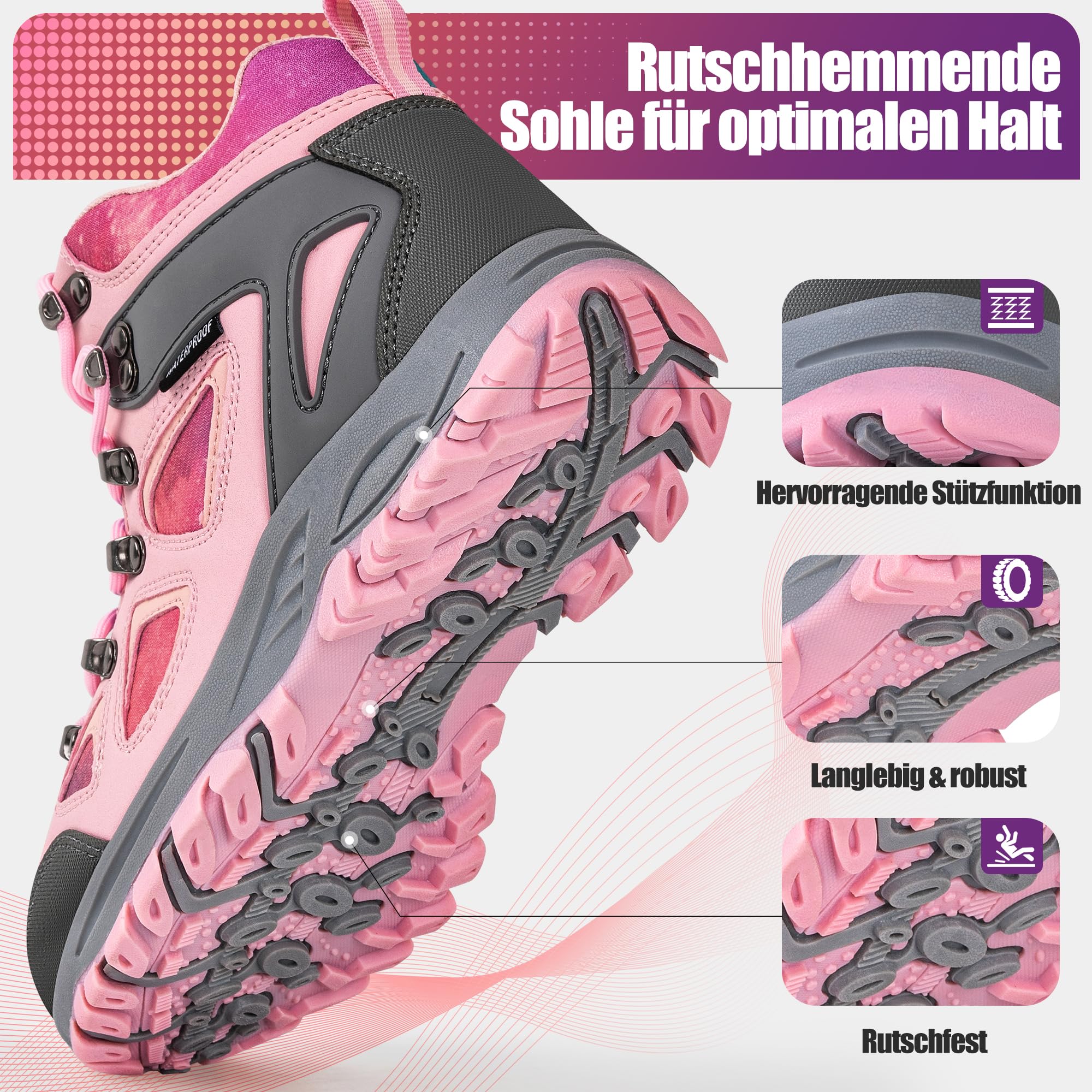 R CORD Botas de senderismo para niña, impermeables, para exteriores, ligeras, botas de senderismo, Rosa 01, 31 EU