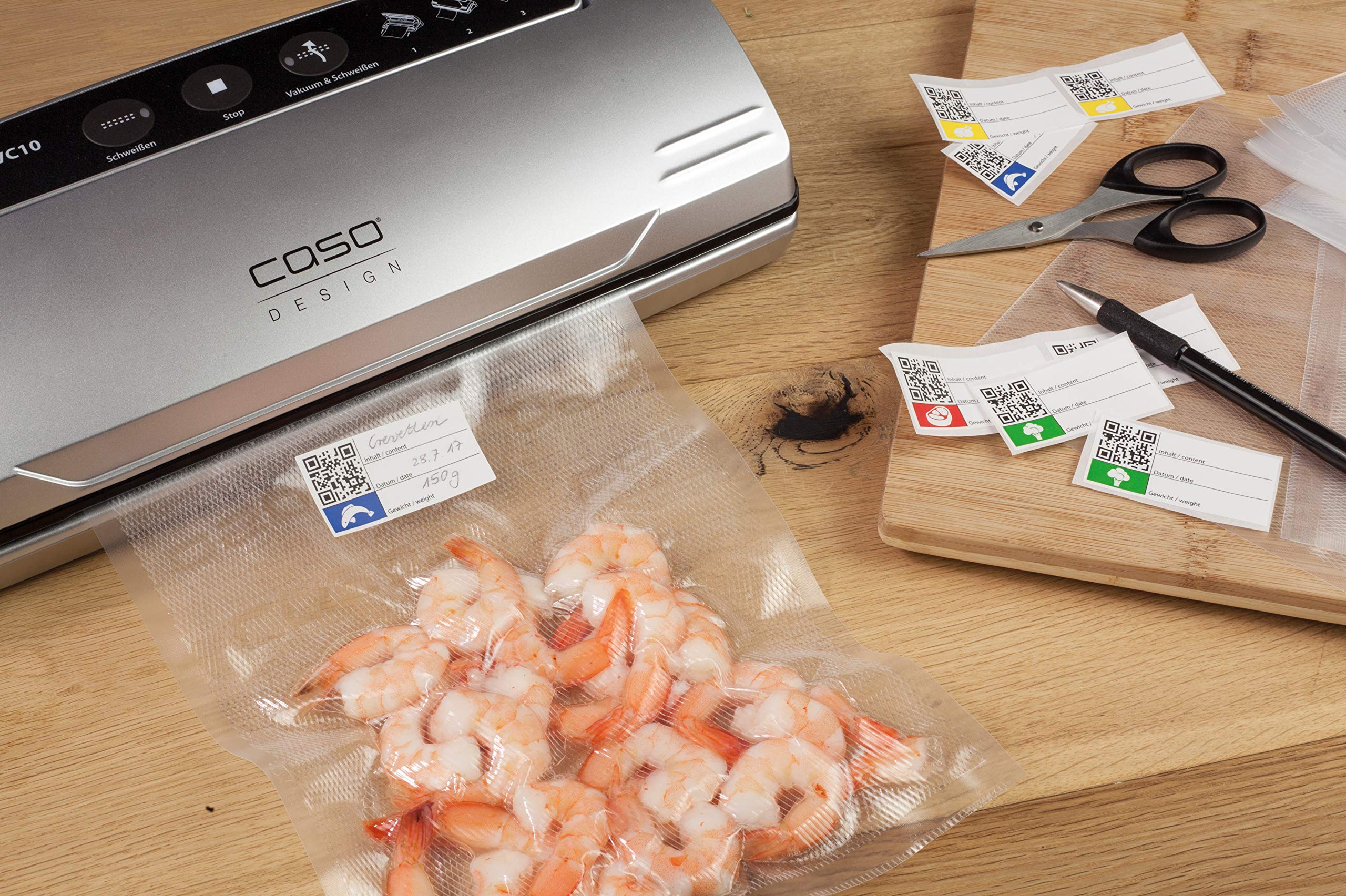 CASO SV400 Sous Vide Stick, für Behälter bis 20l Volumen, 25-90°C in 0,5°C Schritten, IPX7 & VC10 Vakuumierer - Vakuumiergerät, 30cm lange & stabile Schweißnaht, inkl. 10 Profi-Folienbeutel