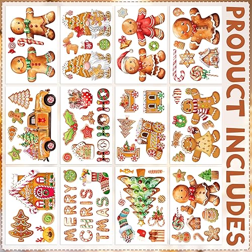 Miniatura 3 de 12 hojas de calcomanías de Navidad para ventana, dulces de jengibre, decoraciones de ventana de Navidad extraíbles para ventanas de vidrio, Navidad,