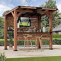 Modern Shade Aura Cedar Wood Entertainment Gazebo with Steel Roof, TV Mount, Dual Bar Counters & Shelves for Patio BBQ