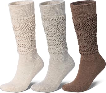 Tough Land Merino Wool Slouch Socks for Women Soft Knee High Scrunch Warm Cozy Stacked Boot Socks 3 Pack
