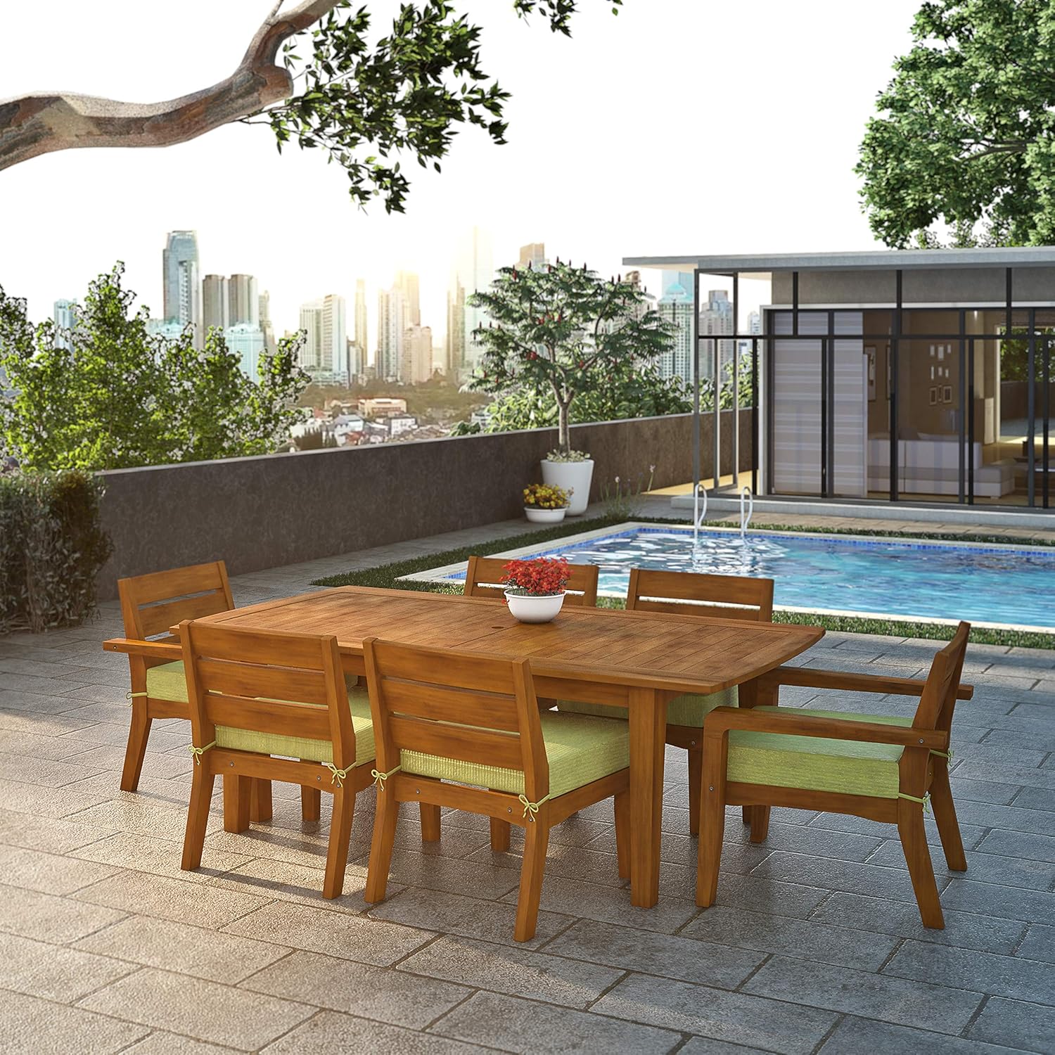 Global Outdoors 7Piece Eucalyptus Dining Set (Green