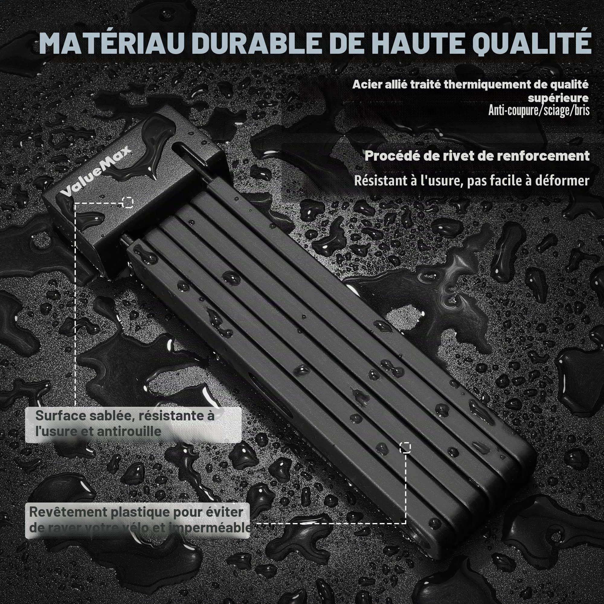 ValueMax Antivol Vélo Pliant, Serrure de Vélo Pliant Robuste | Extra Long 100cm, 6 Branches avec 2 Clés et Support de Montage pour Vélo/Moto/Scooter/Porte Pliable