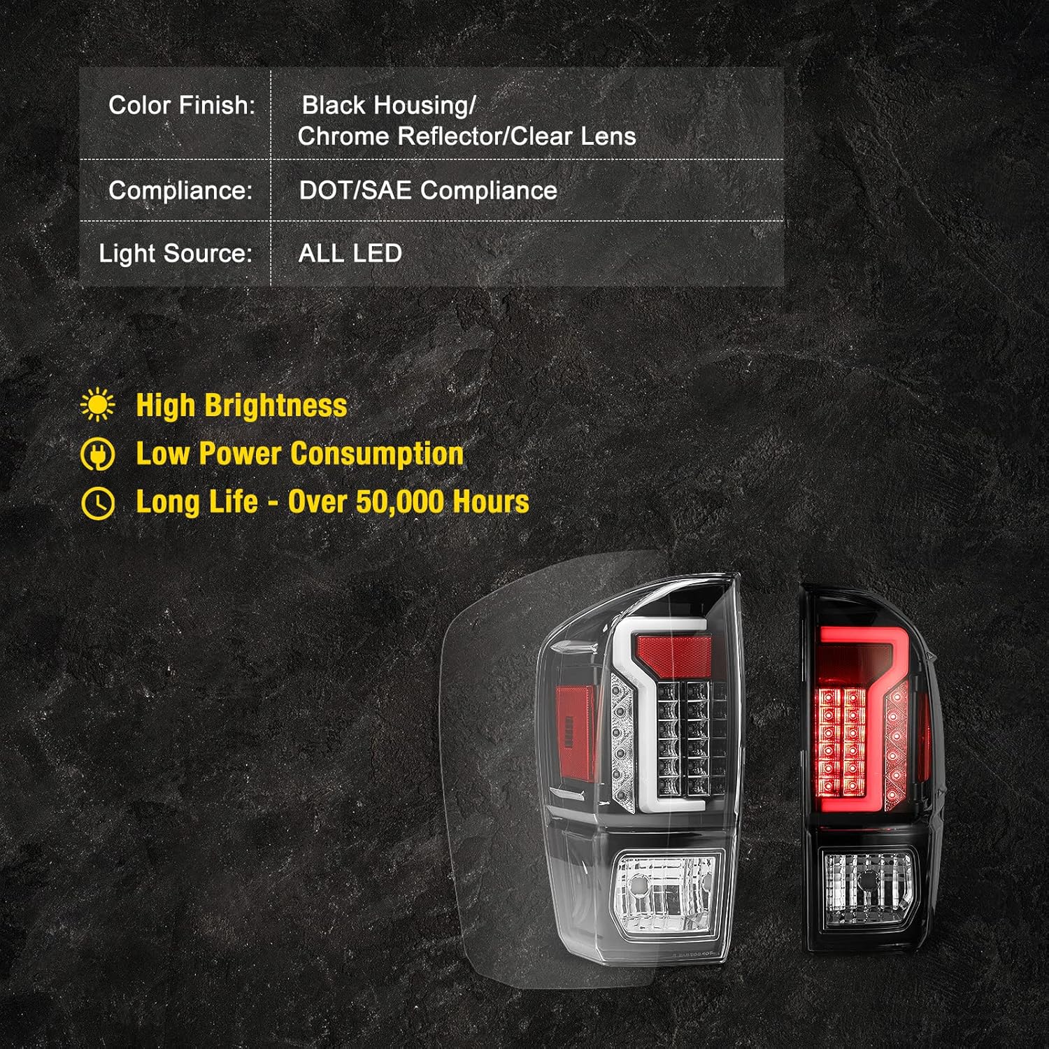 LED Tail Light Fit for 2016-2023 Toyota Tacoma Tail Lamps Replacement Black Housing/Clear Lens Driver & Passenger Side 2PCS