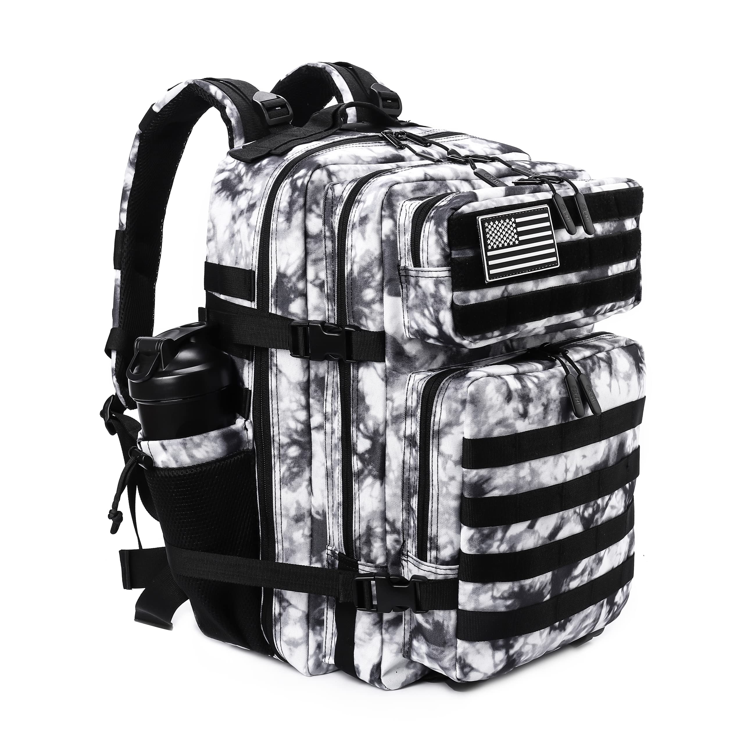 LHI Military Tactical Backpack for Men and Women 45L Army 3 Days Assault Pack Bag Large Rucksack with Molle System Black and white