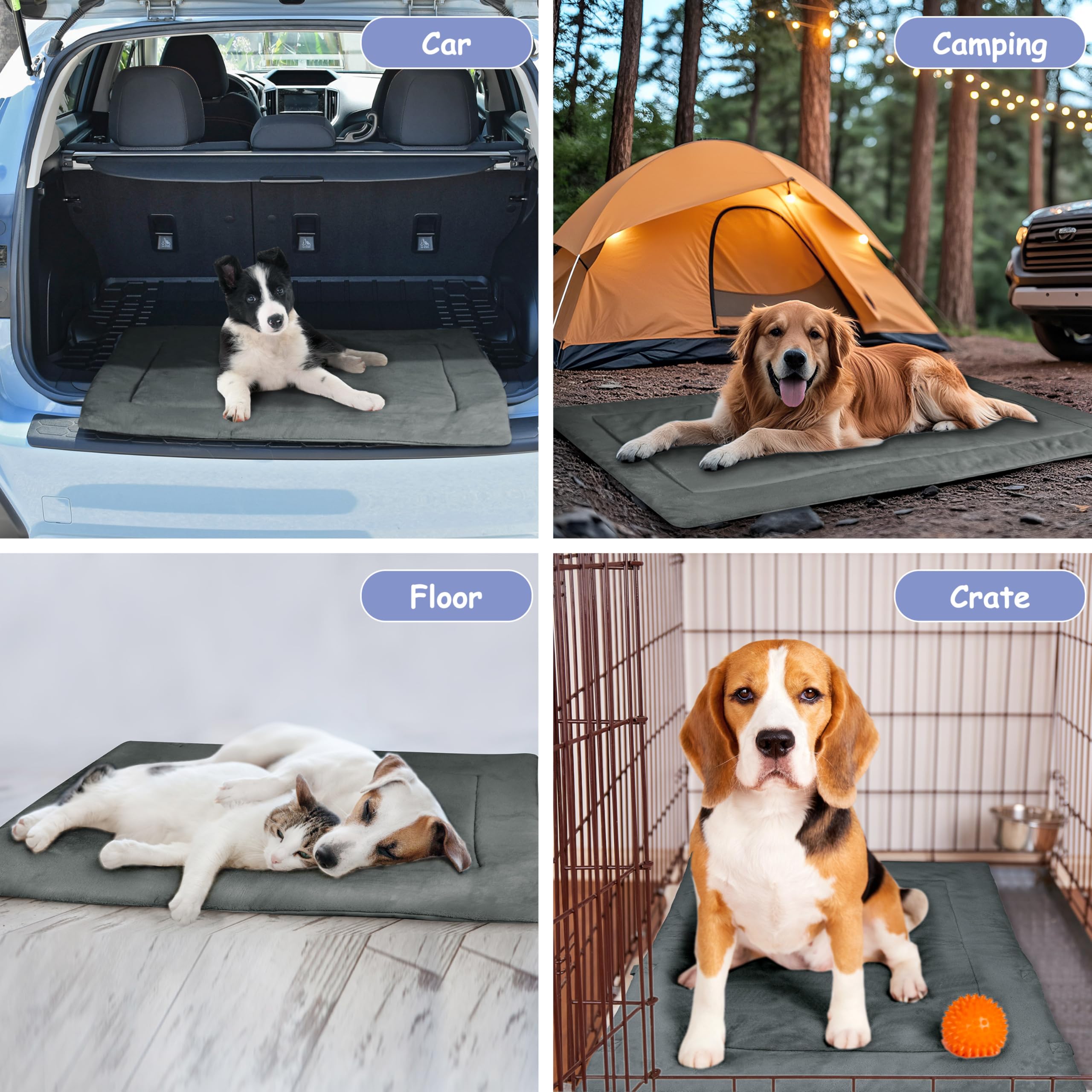 Pawsse Wasserdicht Hundedecke für Unterwegs 127 x 70cm, Outdoor Hundematte Waschbar Hundekissen zum Mitnehmen, Faltbare Hundebett für Reise Auto Camping, Grau