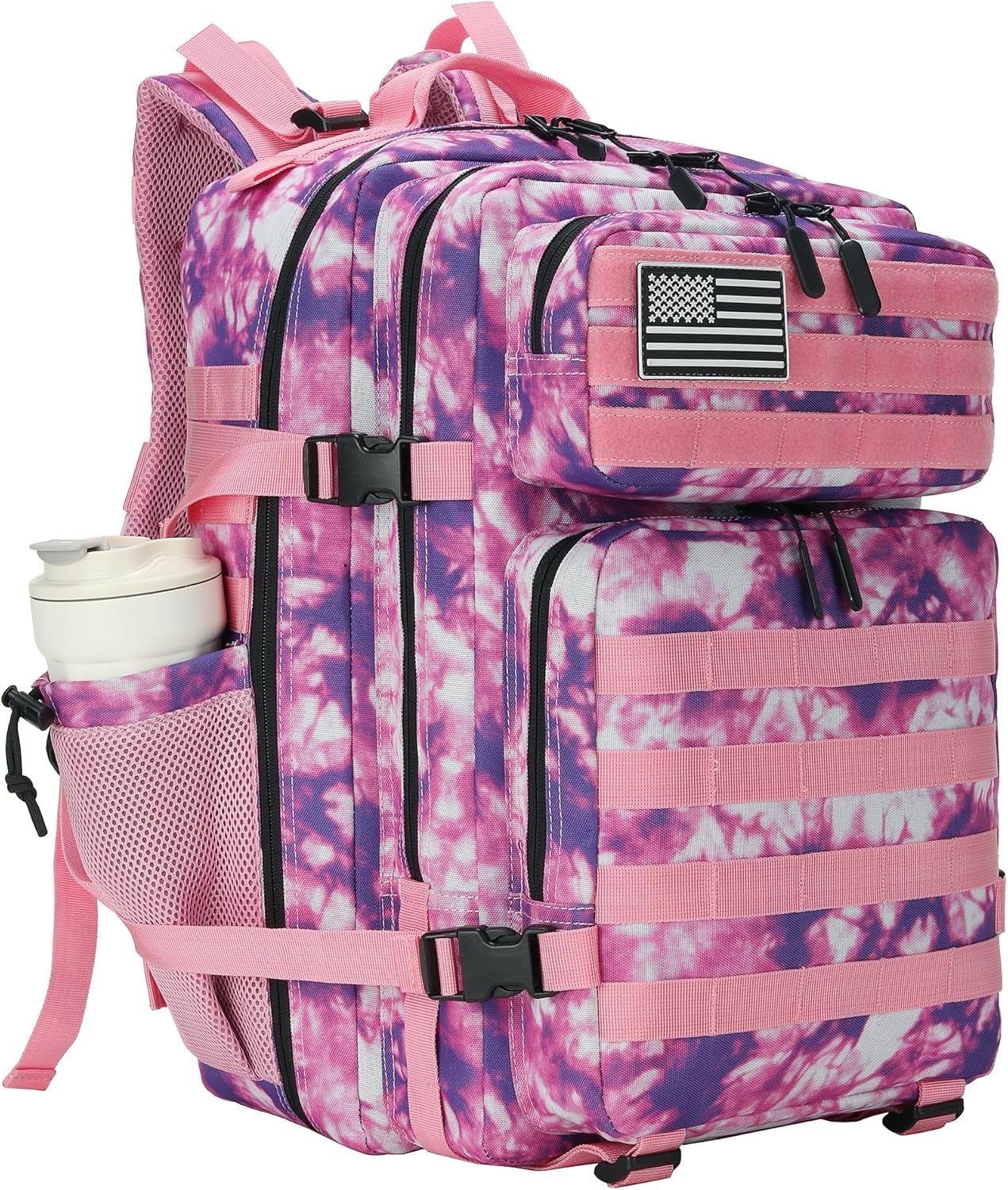 45L Tactical Assault Backpack 3 day assault pack with Molle Waterproof backpack Rucksack for Tactical Backpacks (Rose Tie-Dye)