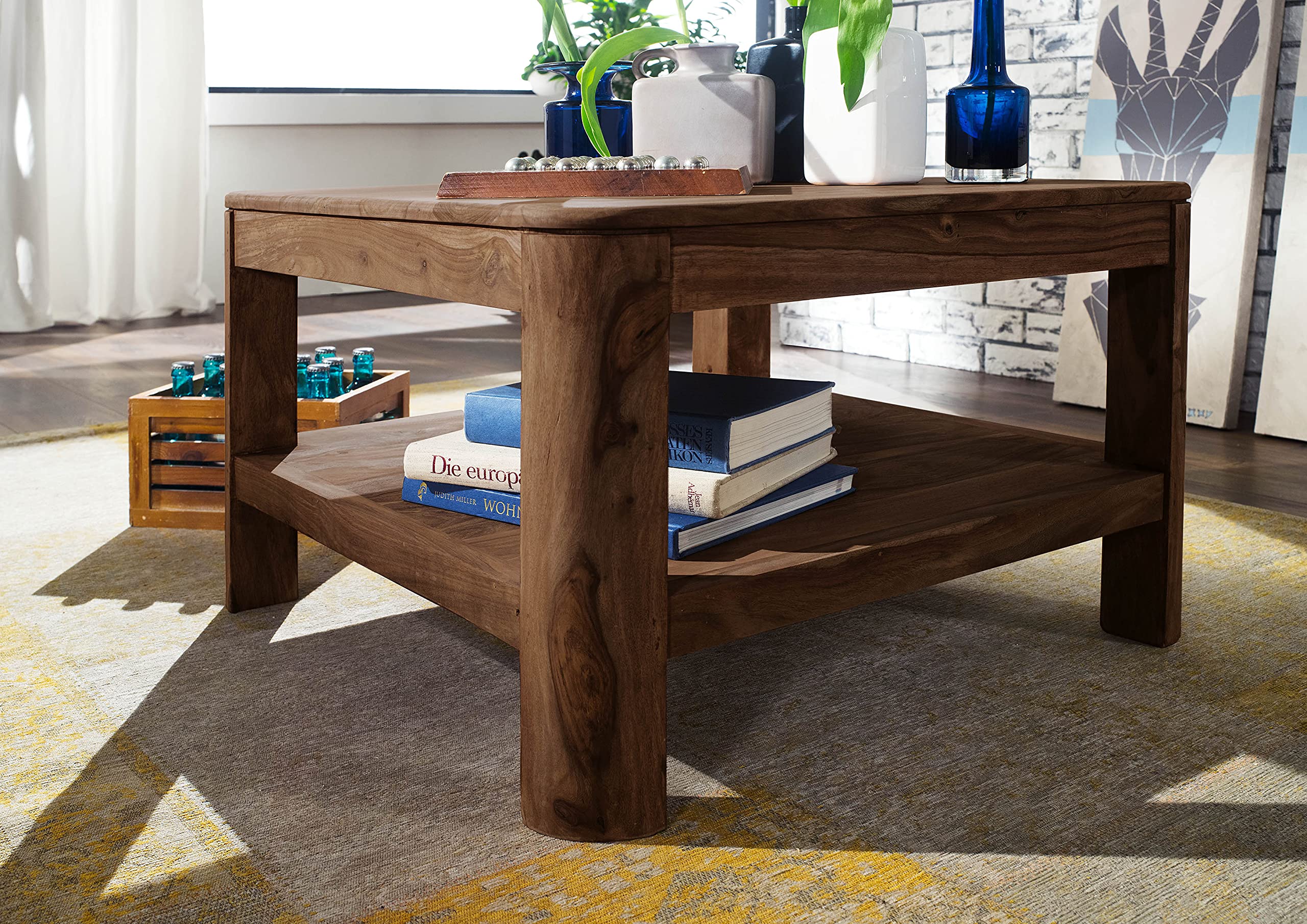 MASSIVMOEBEL24.DE | Toronto Couchtisch Sheesham/Palisander - Verschiedene Größen und Farben, Farbe:Dunkelbraun gebeizt, Größe:70x70 cm