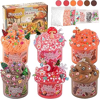 LAWOHO 6 Packs Forest Slime Kit - Clear, Butter, Cloud Slime Making Kit, Slimes for Kids with Animal Add-ins, 360ml Slimes Kits for Boys & Girls Birthday Halloween Christmas Easter Gifts Party Favors