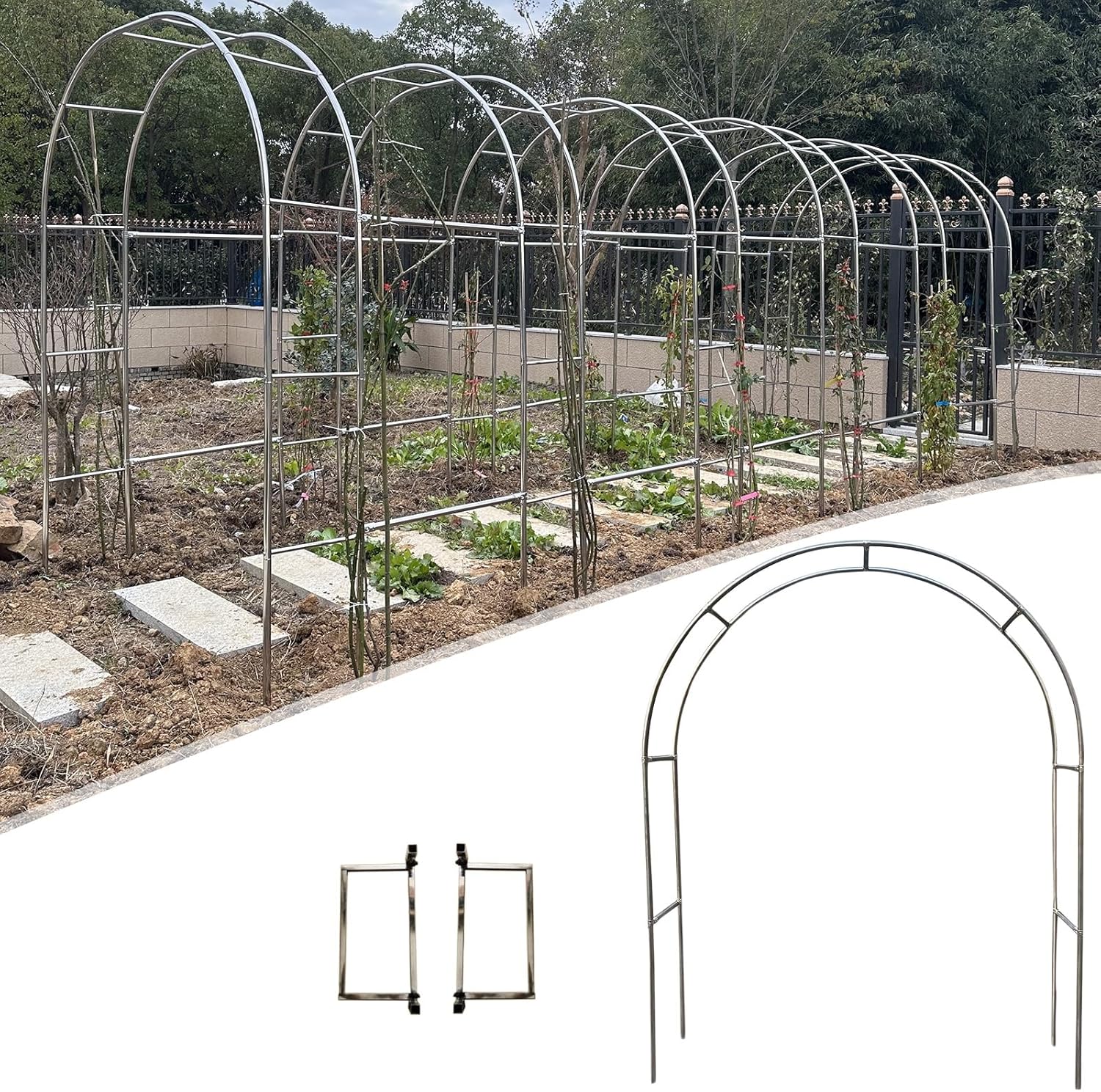 Sturdy 230/240 cm Stainless Steel Garden Arch - Heavy Duty Trellis Pergola for Climbing Plants, Outdoor Patio & Lawn Support - Durable Arbour Archway (2.6 * 2.4m / 8.5 *