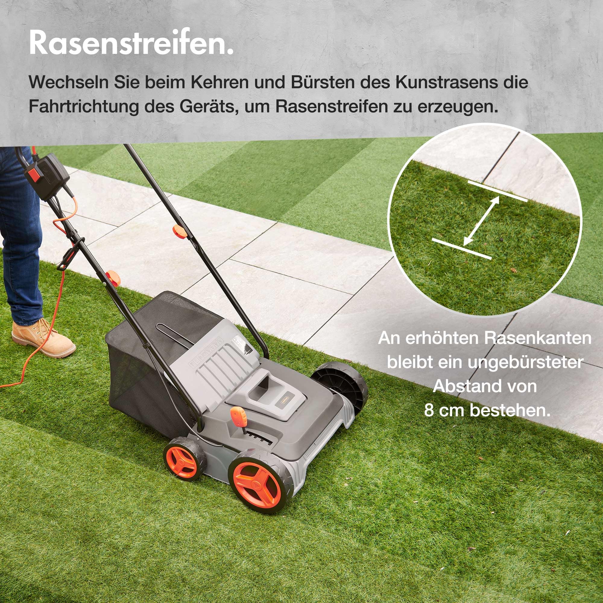 VonHaus Kunstrasenbürste 1800W, Laubsammler für Kunstrasen, Elektrische Kunstrasen Kehrmaschine Reiniger, 45 L Fangsack, 5 Einstellbare Höhen, 380 mm Arbeitsbreite, Klappbarer Handgriff