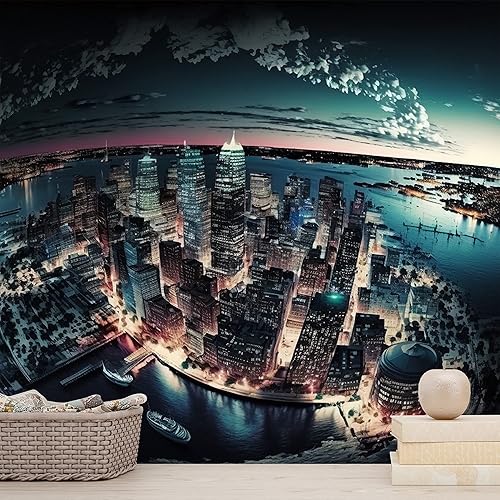 Miniatura 4 de DEKOROS.COM Papel tapiz con vista nocturna de las luces de la ciudad de Boston, gran paisaje de rascacielos con cielo nublado, papel tapiz de pared