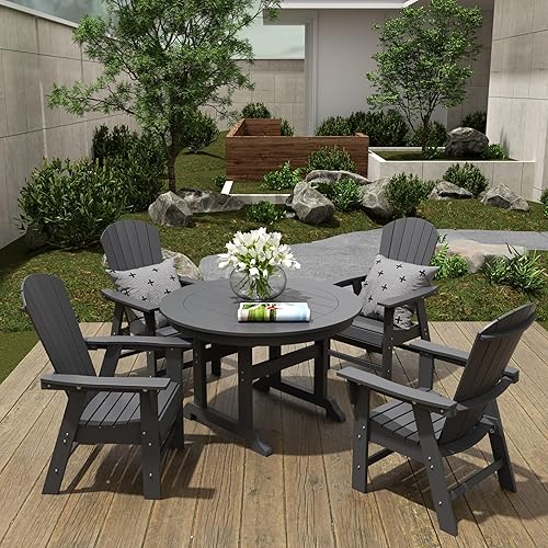 Miniatura 24 de WestinTrends Dylan Adirondack - Juego de 6 mesas y sillas de comedor para exteriores para todo tipo de clima, mesa y sillas de patio de madera de