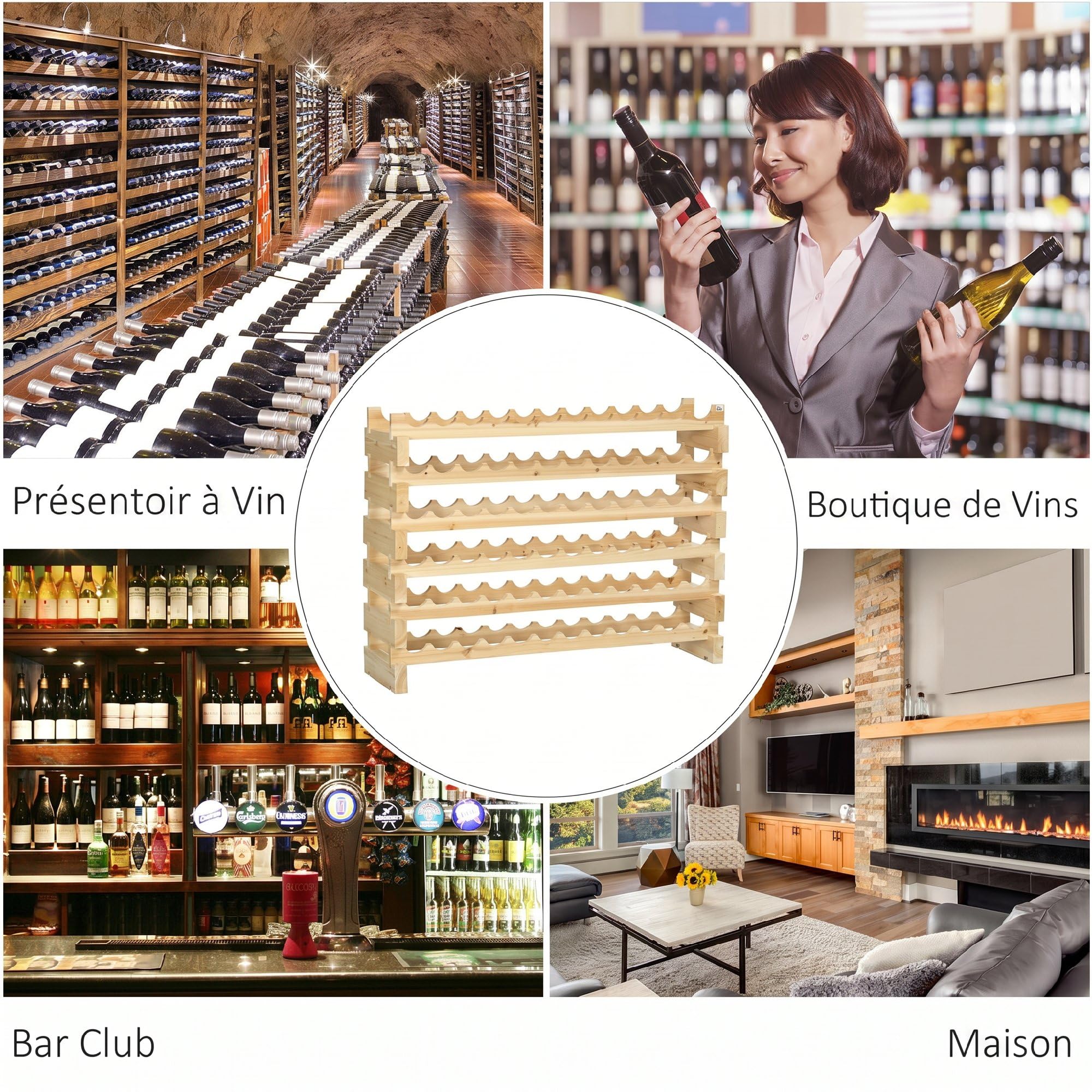 HOMCOM Casier à Bouteilles pour 72 Bouteilles 114x28x85cm Bois Naturel | Étagère à Vin 6 Niveaux Modulable Superposable, Bois de Sapin Massif, pour Cave Bars Sous-Sols