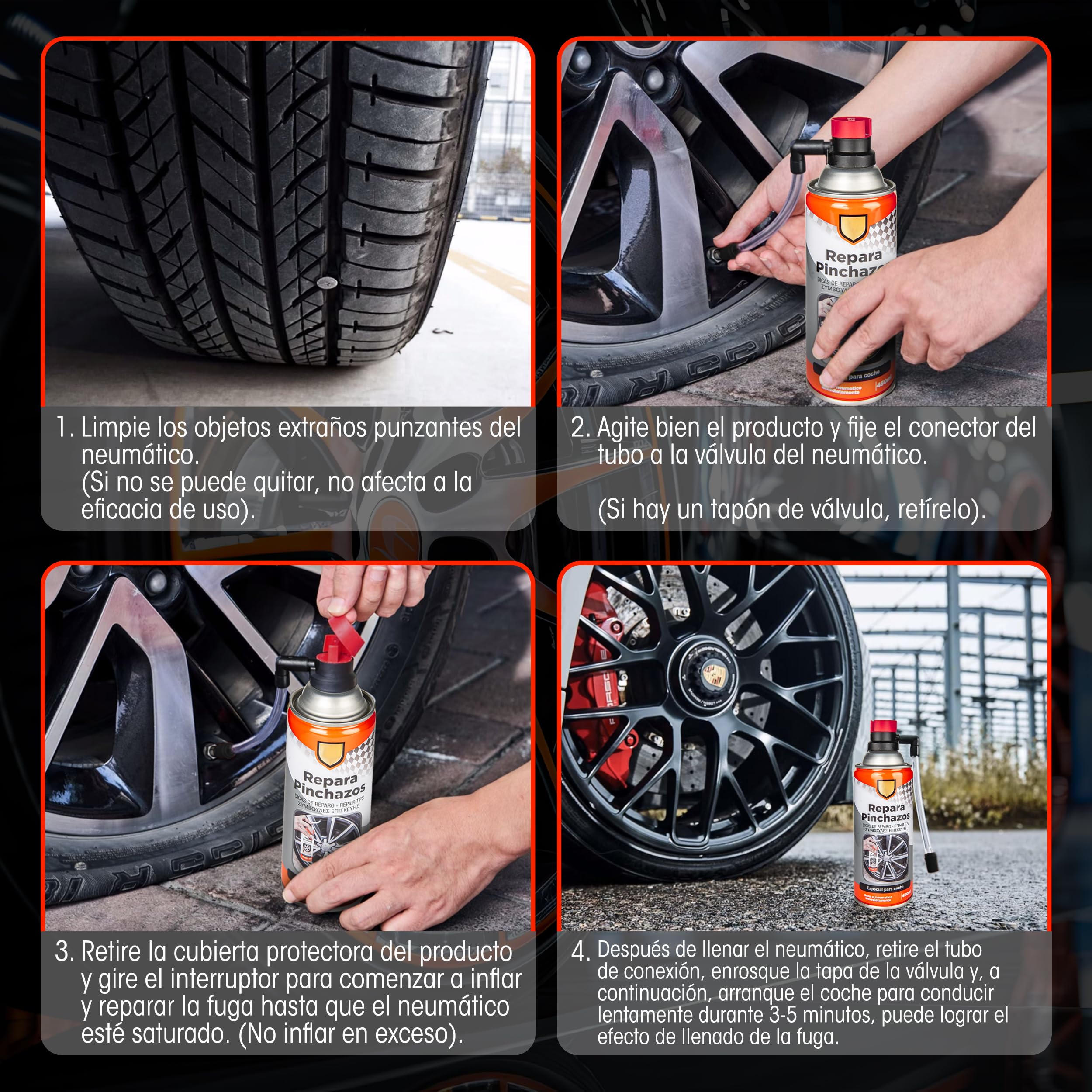 Kit Repara Pinchazos Especial para Coche 450ml Sella el Neumatico Inmediatamente - Sellador Emergencia para Reparar Ruedas (2)