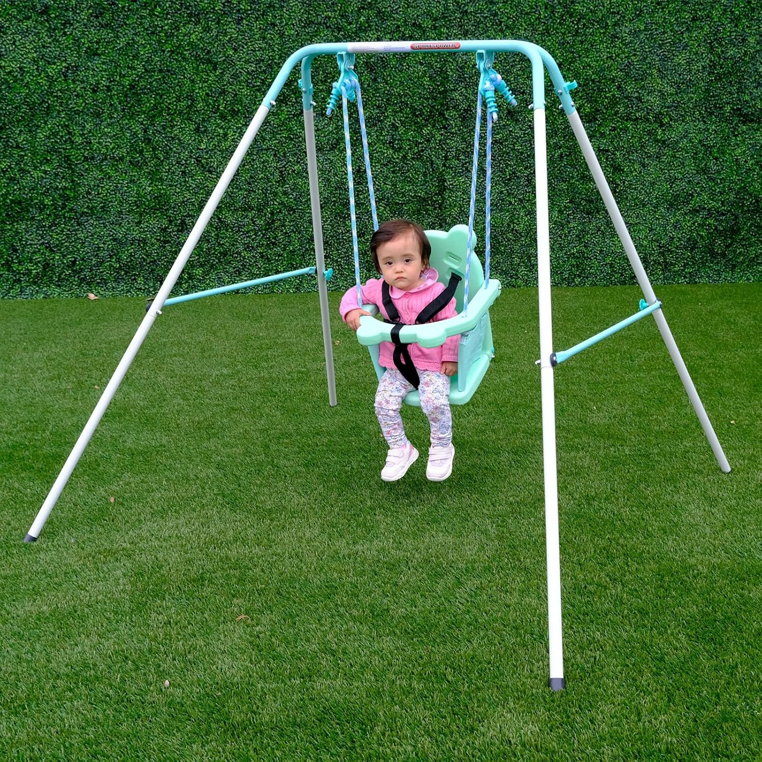 Sportspower My 1st Light-UpToddler Swing - Heavy-Duty Baby Indoor/Outdoor Swing Set with Safety Harness, Light Green, 59" L x 58" W x 49" H