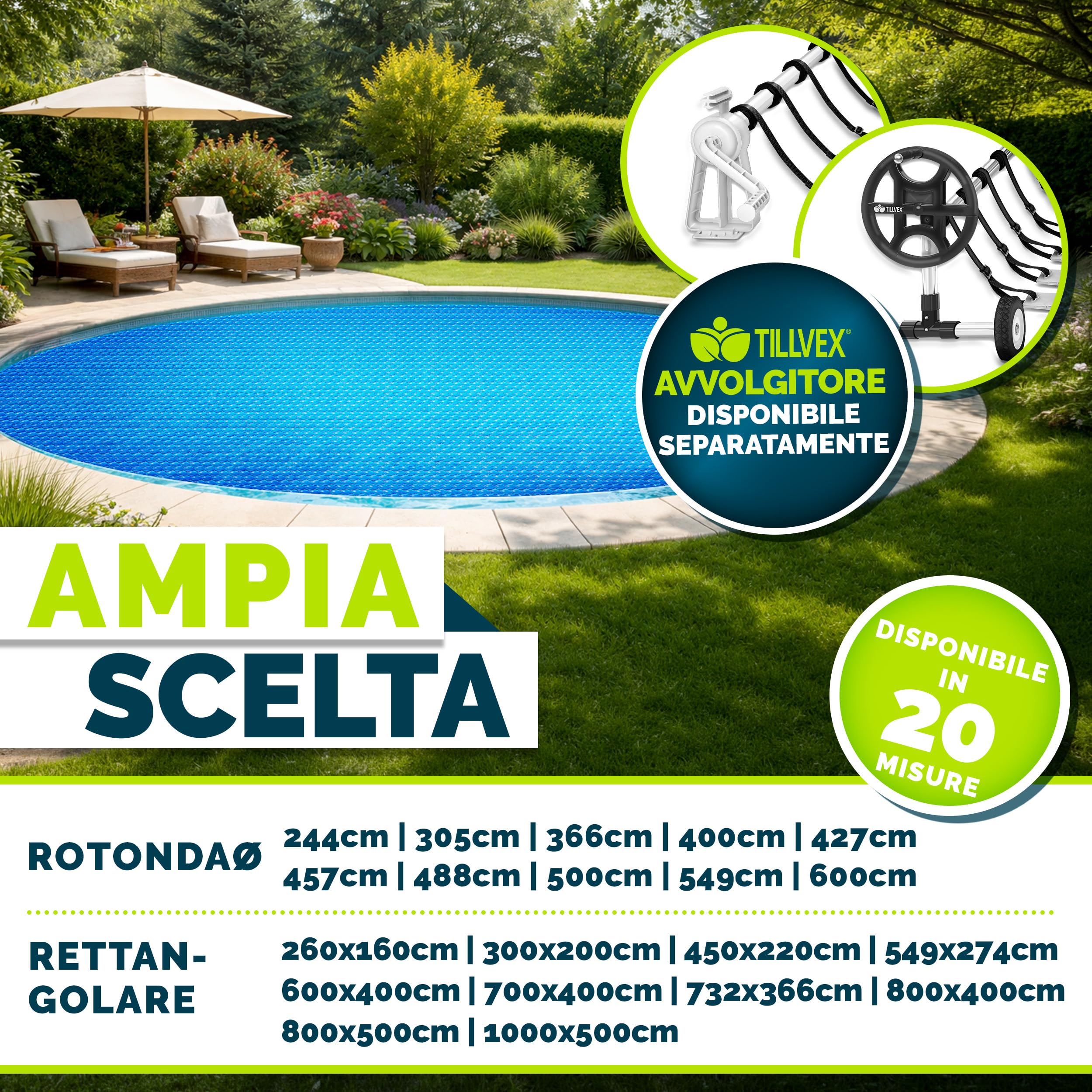tillvex® Copertura Solare Premium per Piscina 400 µm Rettangolare 800x400 cm | Telo Solare Termico ritagliabile | Copertura Solare | Riscaldamento Piscina Telo Solare per riscaldamento dell'acqua