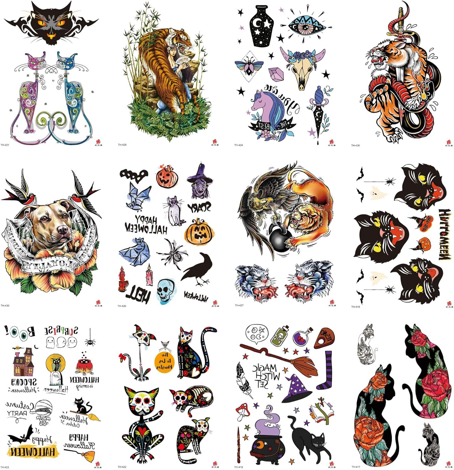 Amazon Co Jp 10シート オールドスクール タトゥー 猫 犬 8 25インチ Lサイズ シート ボディ デカール タトゥー 防水 女性用 ペット用品