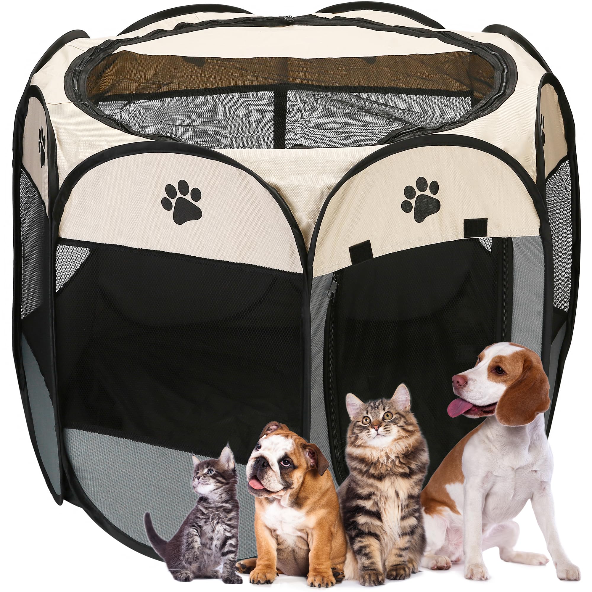 Box pieghevole per animali domestici, portatile, morbido design pop-up, per cani, gatti e gattini, gabbia in tessuto a rete traspirante, leggero e per uso interno ed esterno