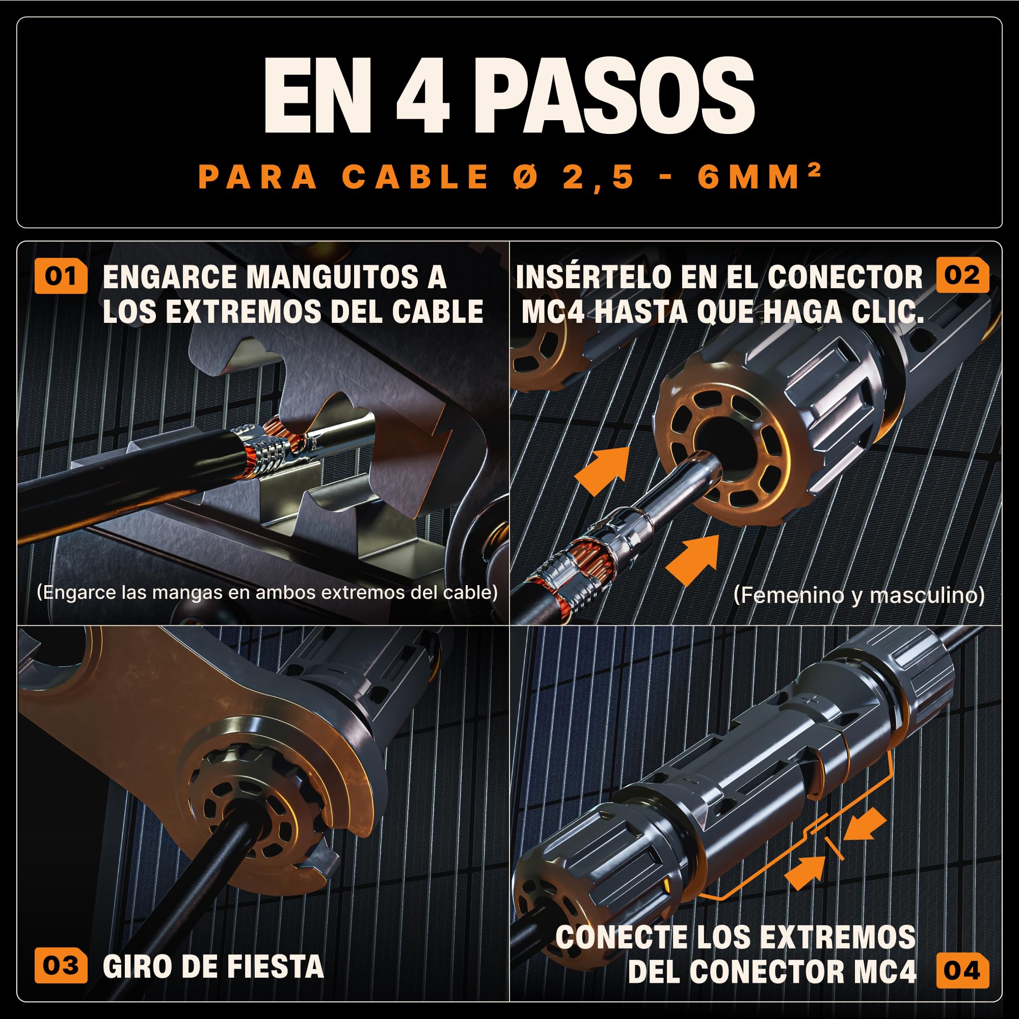 BAURIX Tenaza Crimpadora MC4 2,5-6mm² para Cables PV Conectores Solares