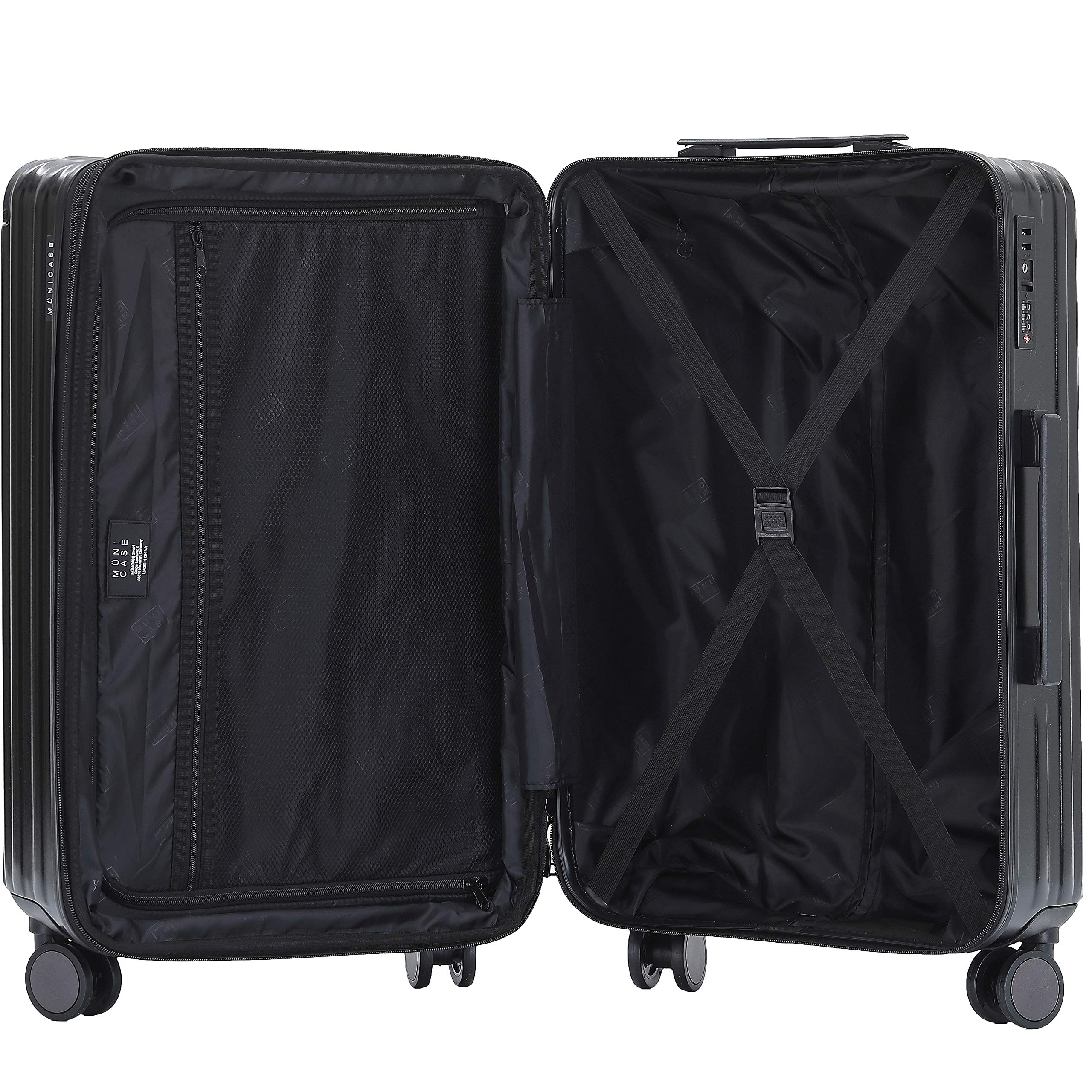 Münicase XL Hartschalenkoffer 76 cm Erweiterbar TSA-Schloss Leise Doppelrollen Reisekoffer Schwarz