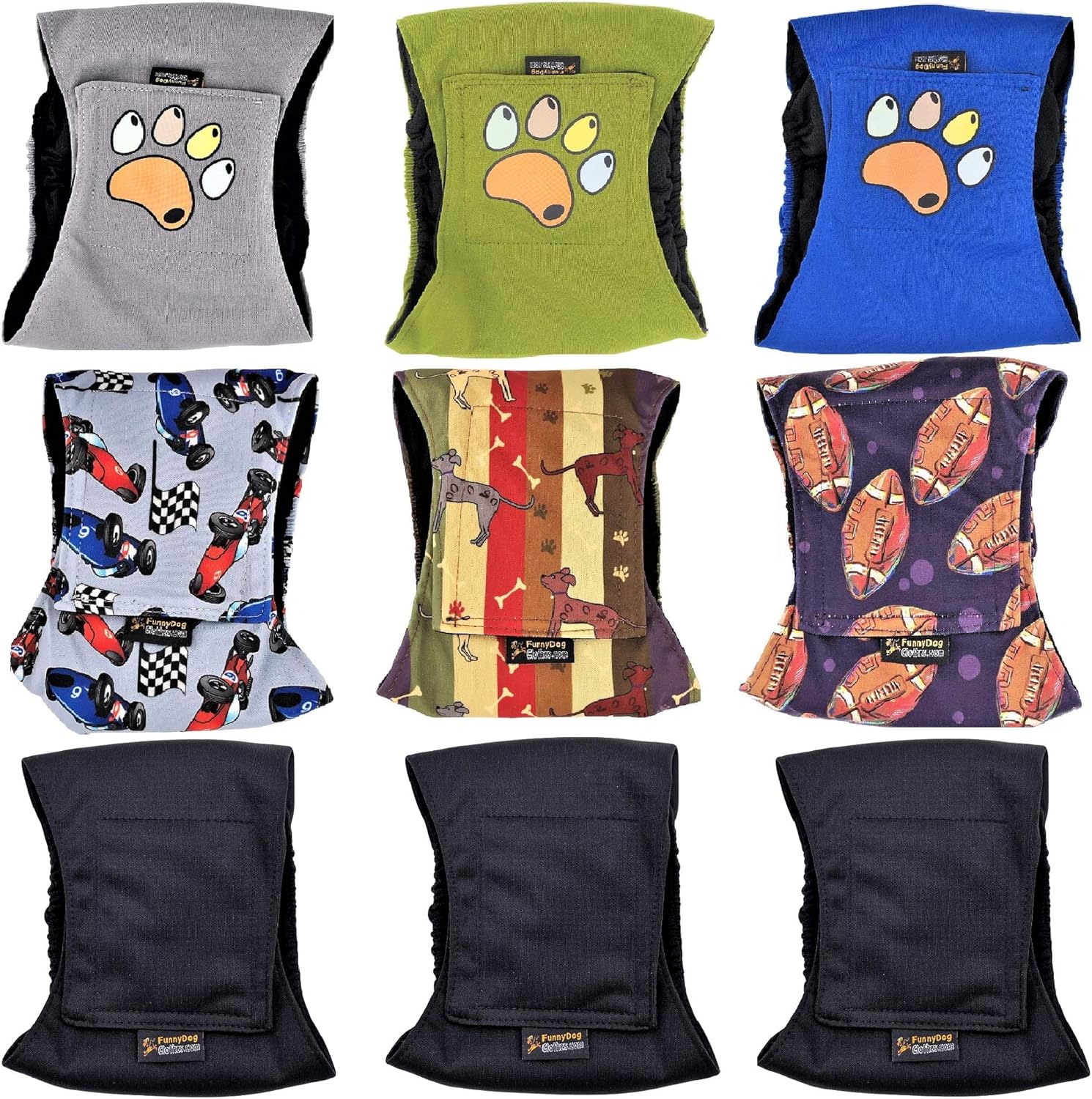 Pack of 3 or 6 Male Dog Diapers 4 - Layers of Absorbent Pads Waterproof Leak Proof Belly Band Wrap Washable (M: Waist 12" - 16", Pack of 6 Black)
