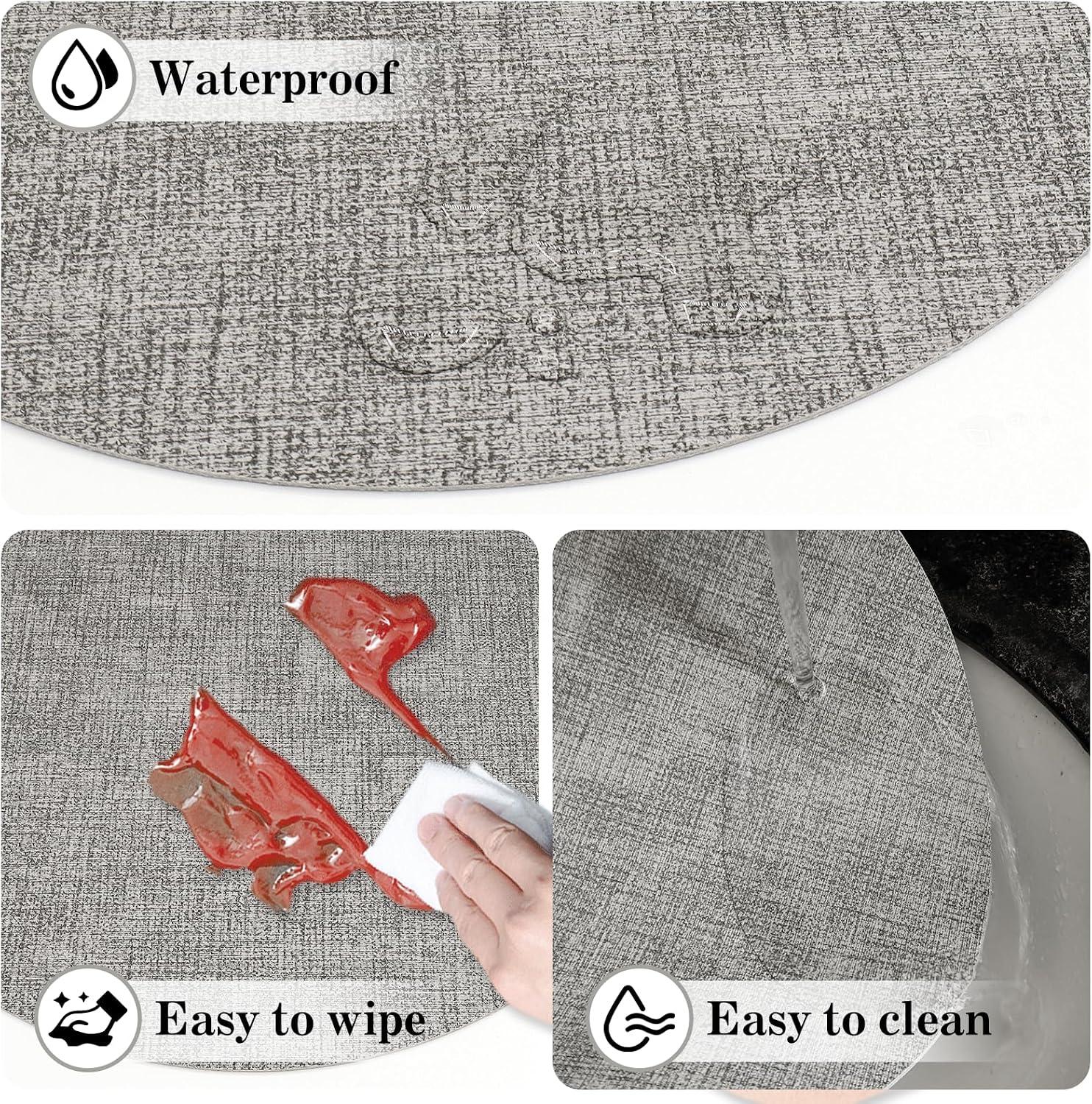 Round Placemats Set of 4, Faux Leather Placemats and Coasters, Heat Resistant Table Mats Waterproof Oilproof Wipeable Place Mats, PU Dinning Table Placemats for Indoor & Outdoor Use(Light Grey)