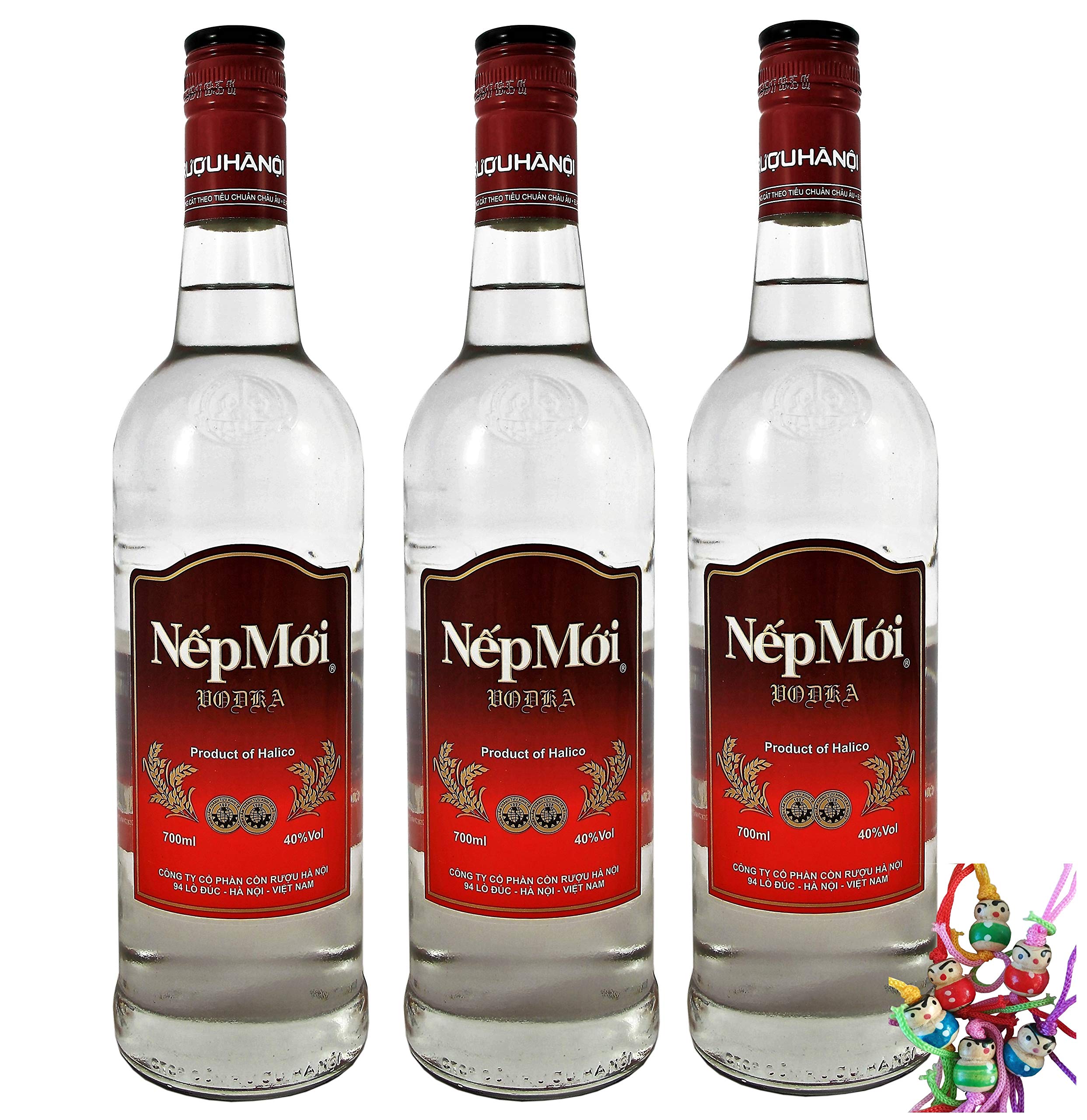 3er Pack - [ 3x 700ml ] HALICO Nep Moi VODKA aus Vietnam/Spirituose Alc. 40% vol. + ein kleiner Glücksanhänger gratis