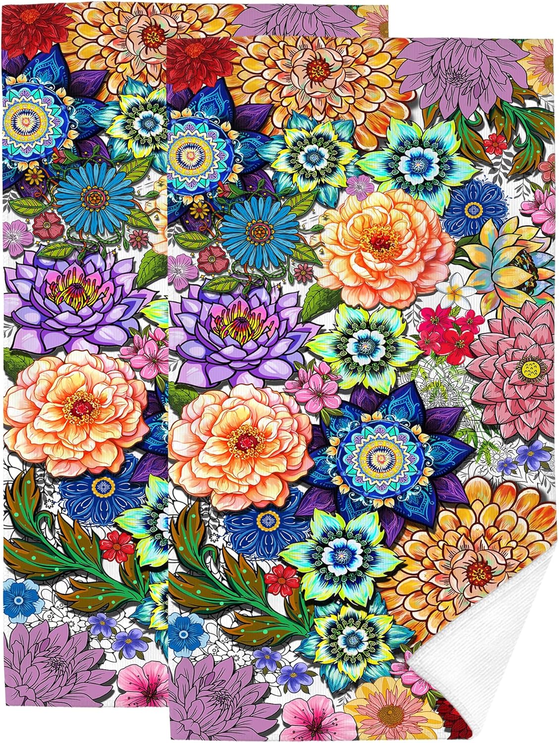 Boho Floral Hand Towels Decorative Set of 2 Soft Absorbent Colorful Flowers Bath Towels for Bathroom Home Hotel Spa Gym Yoga Farmhouse Boho Decorative Housewarming Gifts14 x28