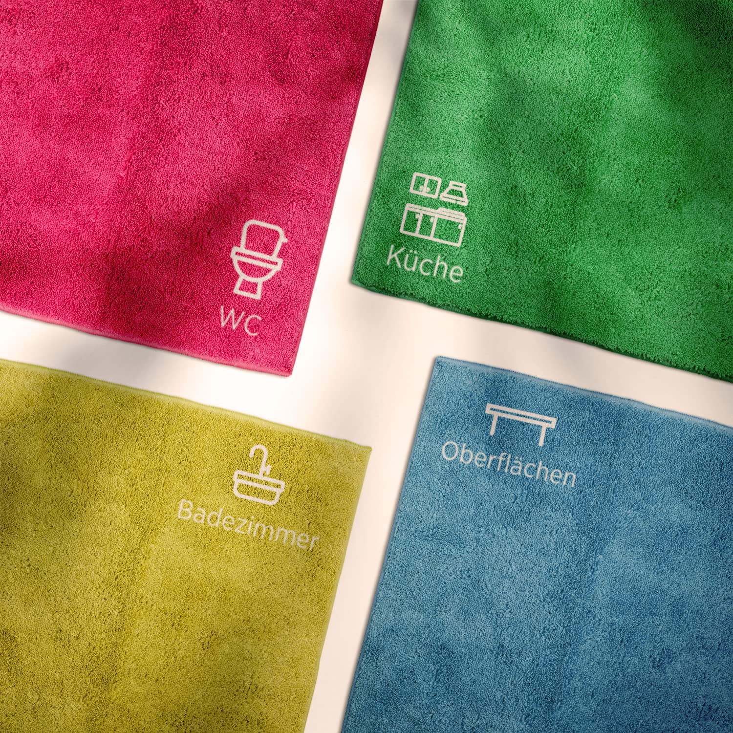 BIOHY Paños de Microfibra (Juego de 4) | Sistema de Cuatro Colores para una Limpieza Ideal para la Limpieza de cocinas, Muebles y Sanitarios