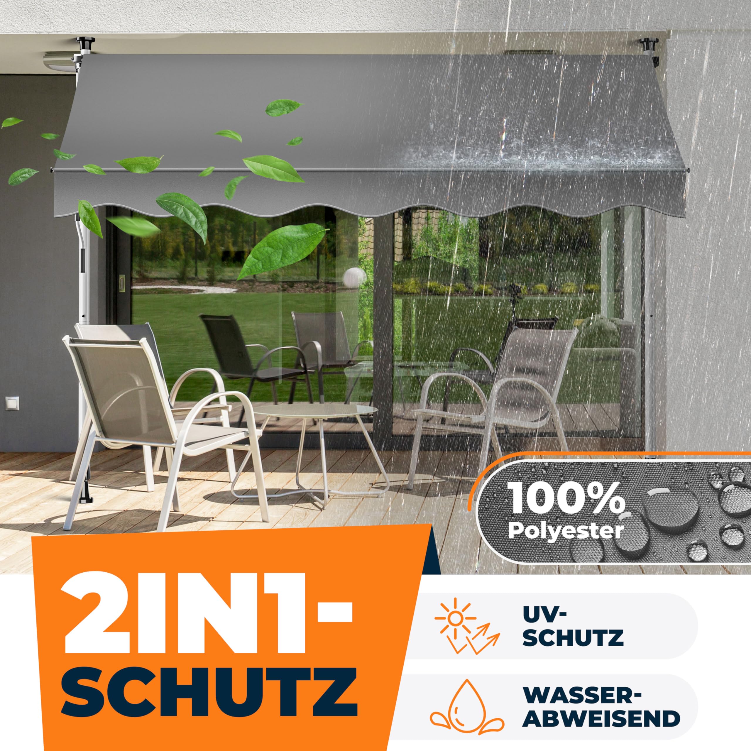 KESSER® Klemmmarkise mit Handkurbel Balkon | Balkonmarkise ohne Bohren | Markise UV-beständig höhenverstellbar & wasserabweisend | Sonnenschutz für Balkon Terrasse & Garten, Terrassenüberdachung 200cm