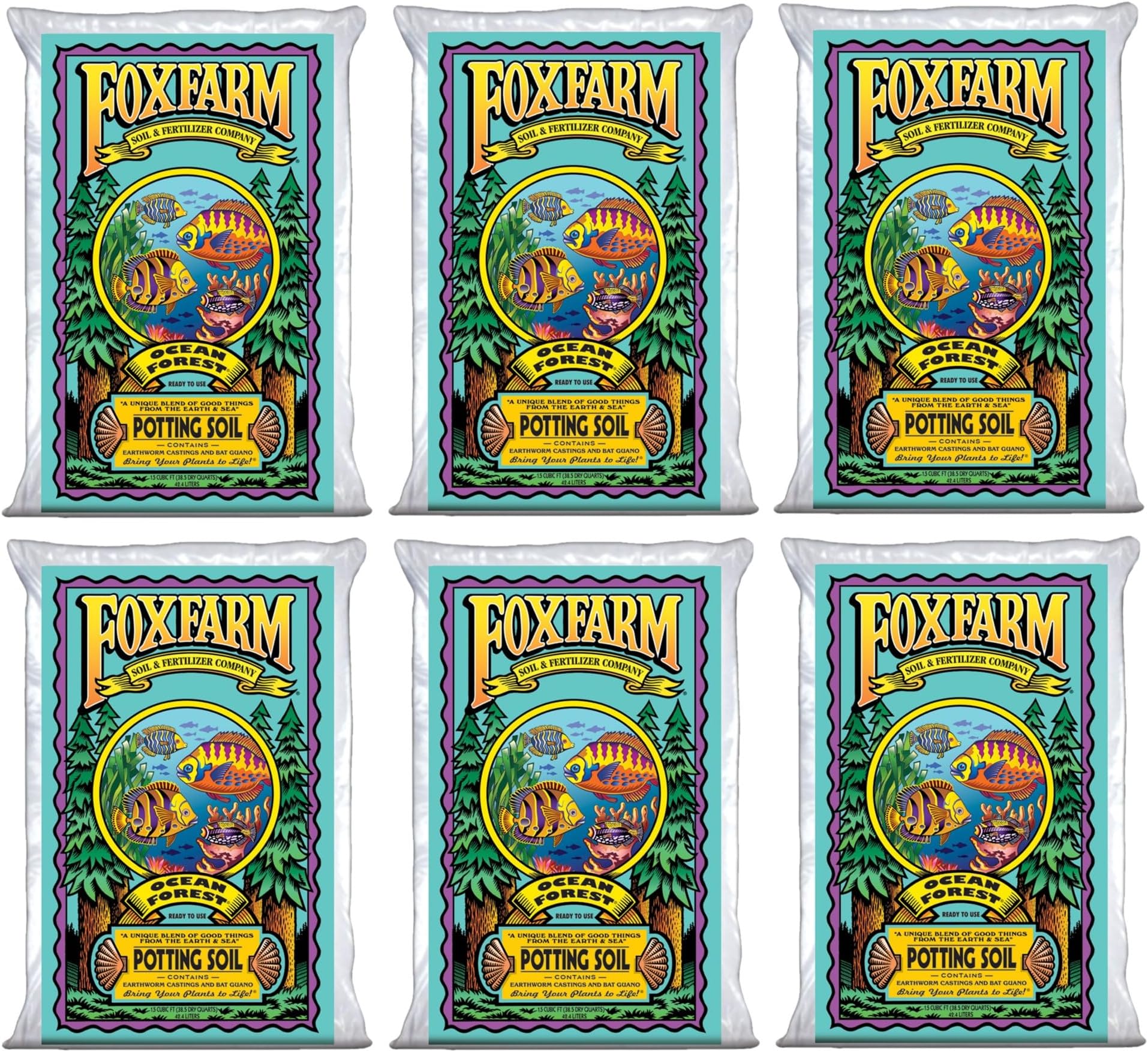 Ocean Forest Potting Soil, 1.5cu ft (Pack of 6) - Light, Aerated Texture, Designed for All Container Plants - pH Adjusted for Optimal Nutrient Uptake, Effectively Retains Moisture