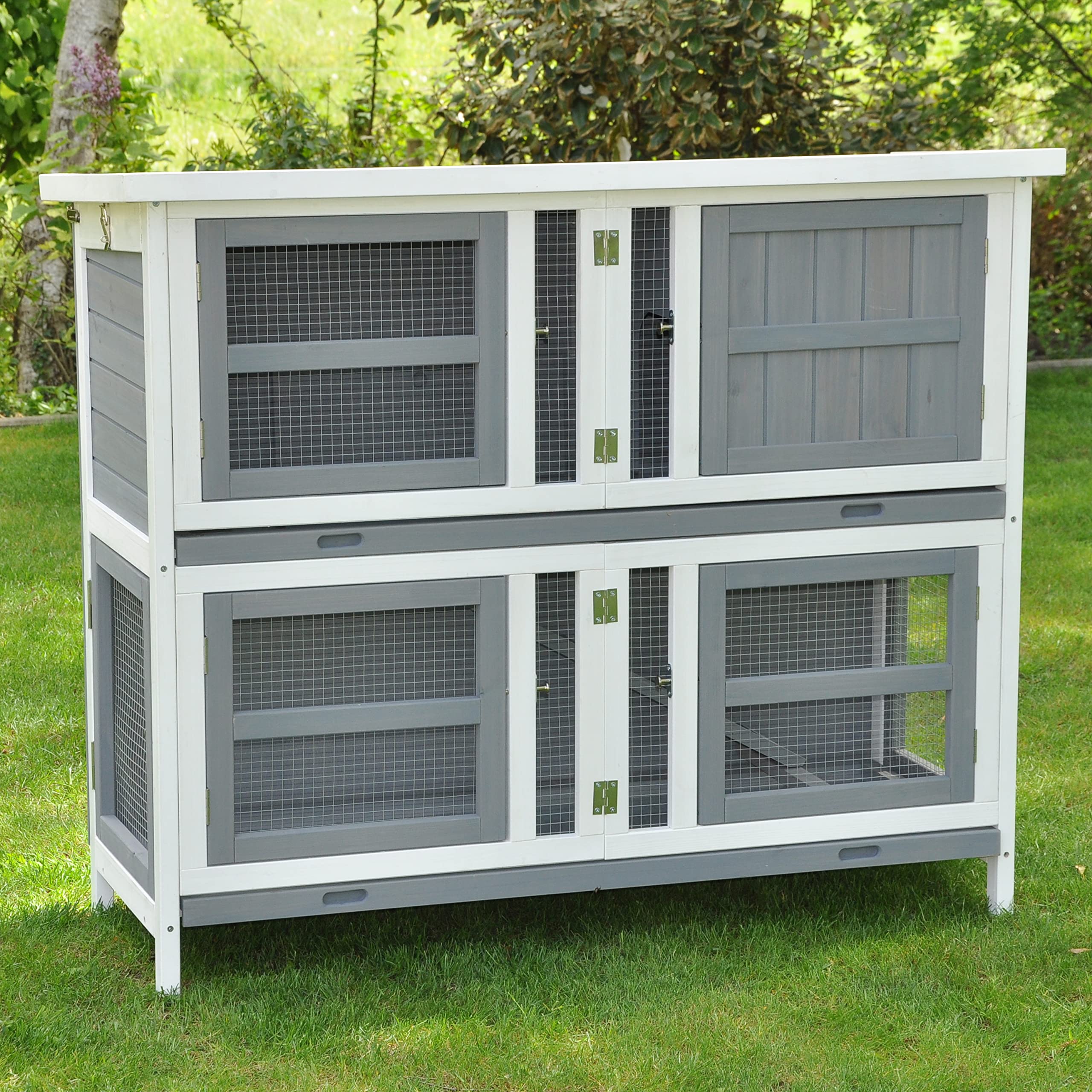 nanook Kleintierstall Hasenstall Kaninchenstall Linus einfache Montage – faltbar– mobil - einfaches Klicksystem 120 x 50 x 104 cm - grau weiß