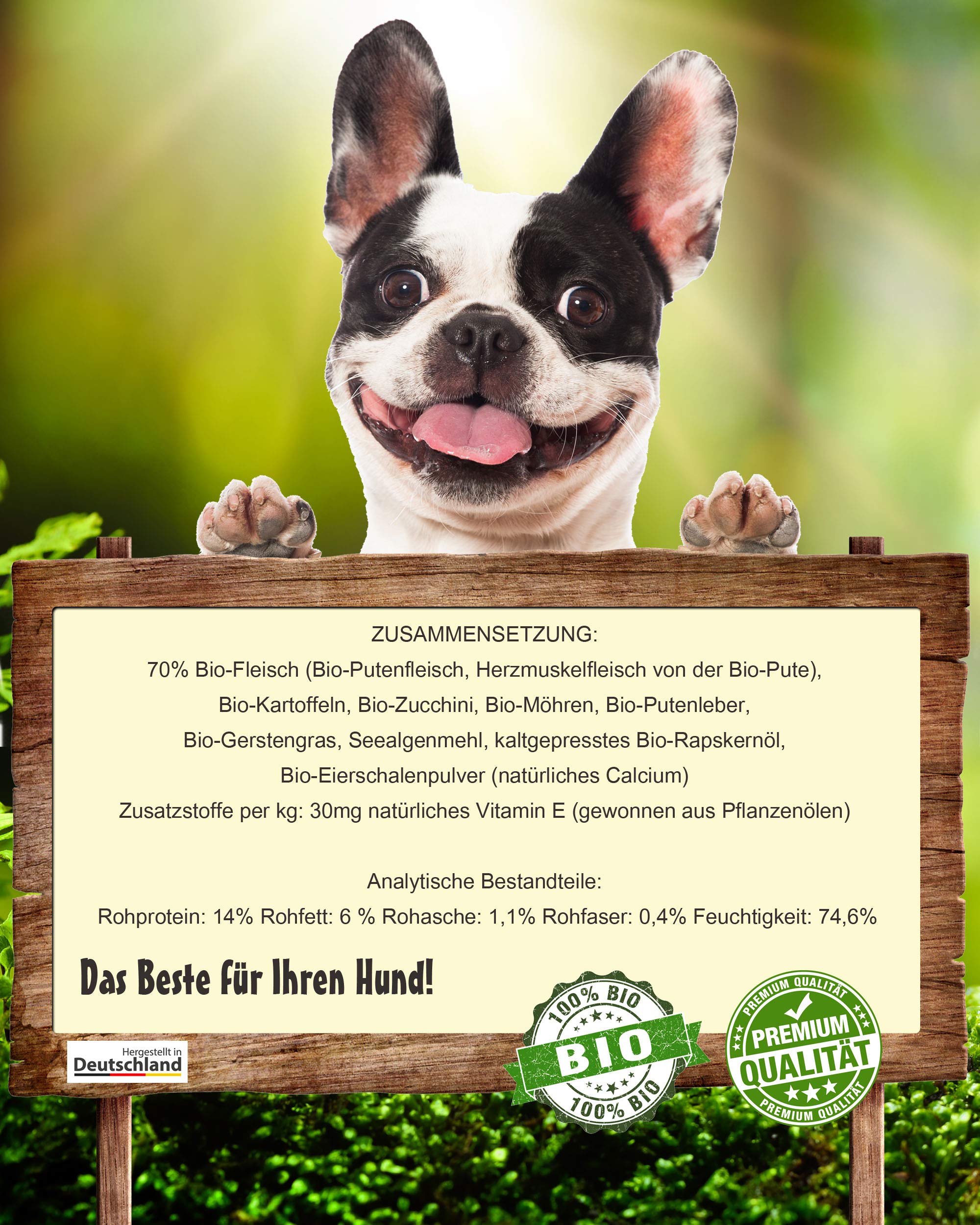Pfotenliebe Bio Hundefutter Nassfutter mit Qualittsgarantie,  Bio-Putenschlemmer mit Zucchini, Natrlich ohne Chemie, Machen Sie Ihren  Hund glcklich!, 6x400g : Amazon.de: Haustier