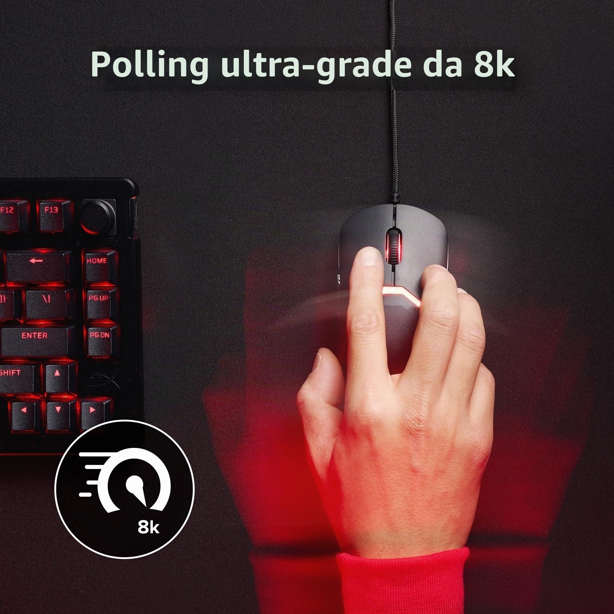 HyperX Pulsefire Saga, Mouse Gaming Cablato Modulare RGB, Nero | Ultra Leggero 69 g, Sensore HyperX 26K, 8000 Hz, 6 Pulsanti