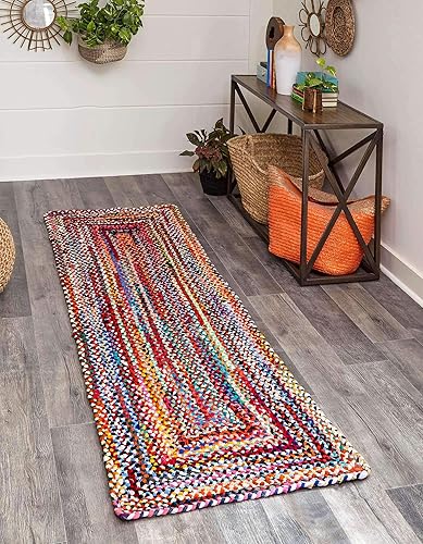 Unique Loom Alfombra trenzada de la colección Chindi  Capa (2 pies 7 pulgadas x 8 pies, color multicolor)