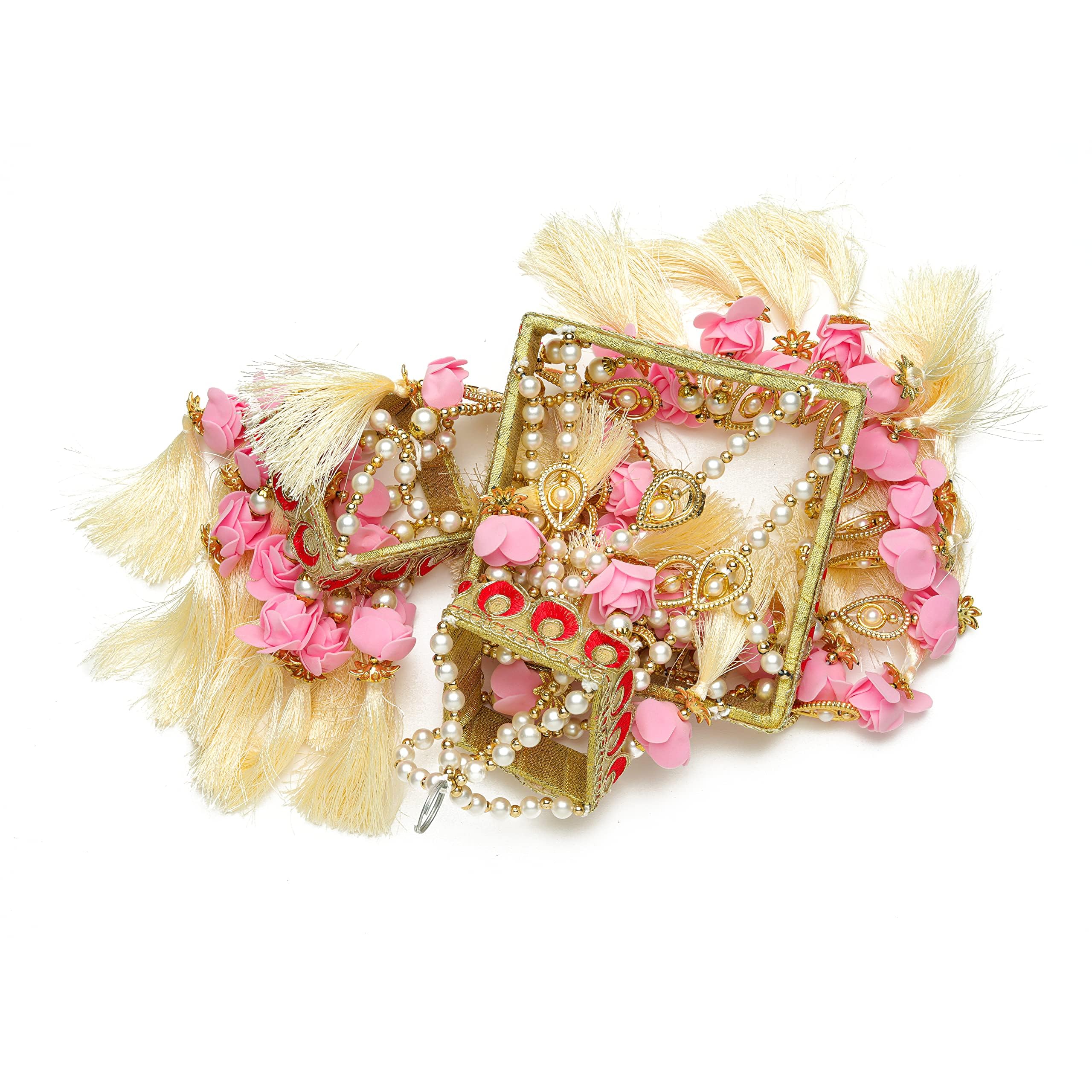 Wall Roof Square Centre Hanging Wall Roof Ceiling Hangings Jhoomar Rose Flower Hangings Decorative Ornament Indian Christmas New year Decorations Indoor Outdoor Home Décor (Size:-17")(Pink & White) - Image 4