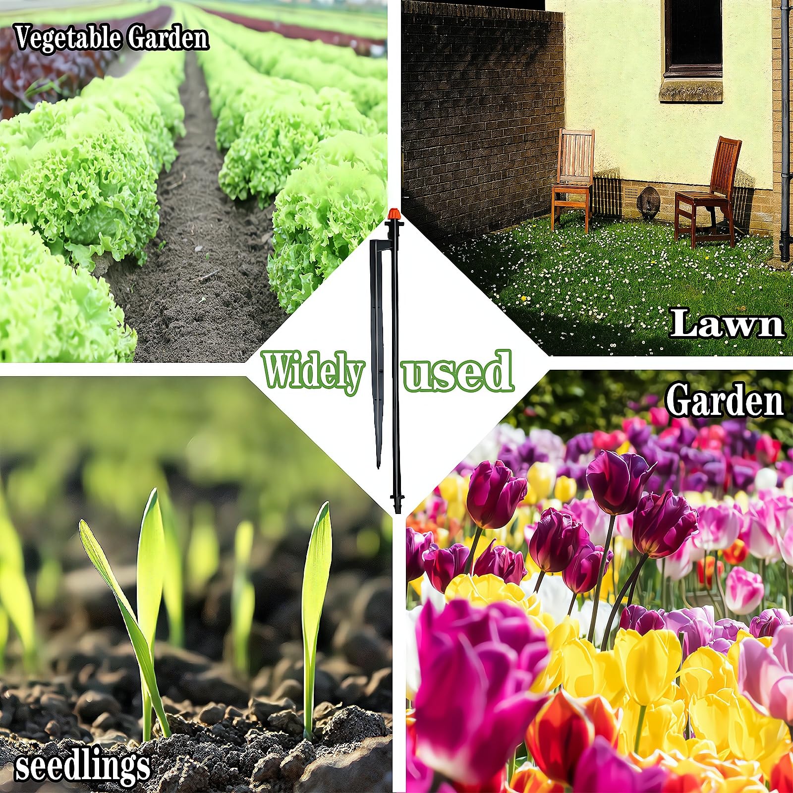 Testine per irrigazione a 180 gradi con pali da 30,5 cm, emettitori spray per irrigazione a goccia da 1/4 con tubo per sistema di irrigazione da giardino (nero e arancione, 20 pezzi)