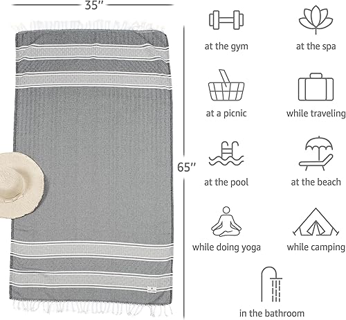 Miniatura 5 de American Soft Linen Turkish Peshtemal - Toallas de playa de 35 x 65 pulgadas, paquete de 4 toallas de natación para playa y piscina, rayas negras