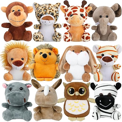 Arrozon 12 Pcs Small Stuffed Animals Bulk, 4.5 Inch Mini Stuffed Animals, Keychain Plush Toys for Kids, Carnival Prizes, Classroom Treasure Box, Claw Machine Filler, Pinata Stuffers, Goody Bag Stuffer