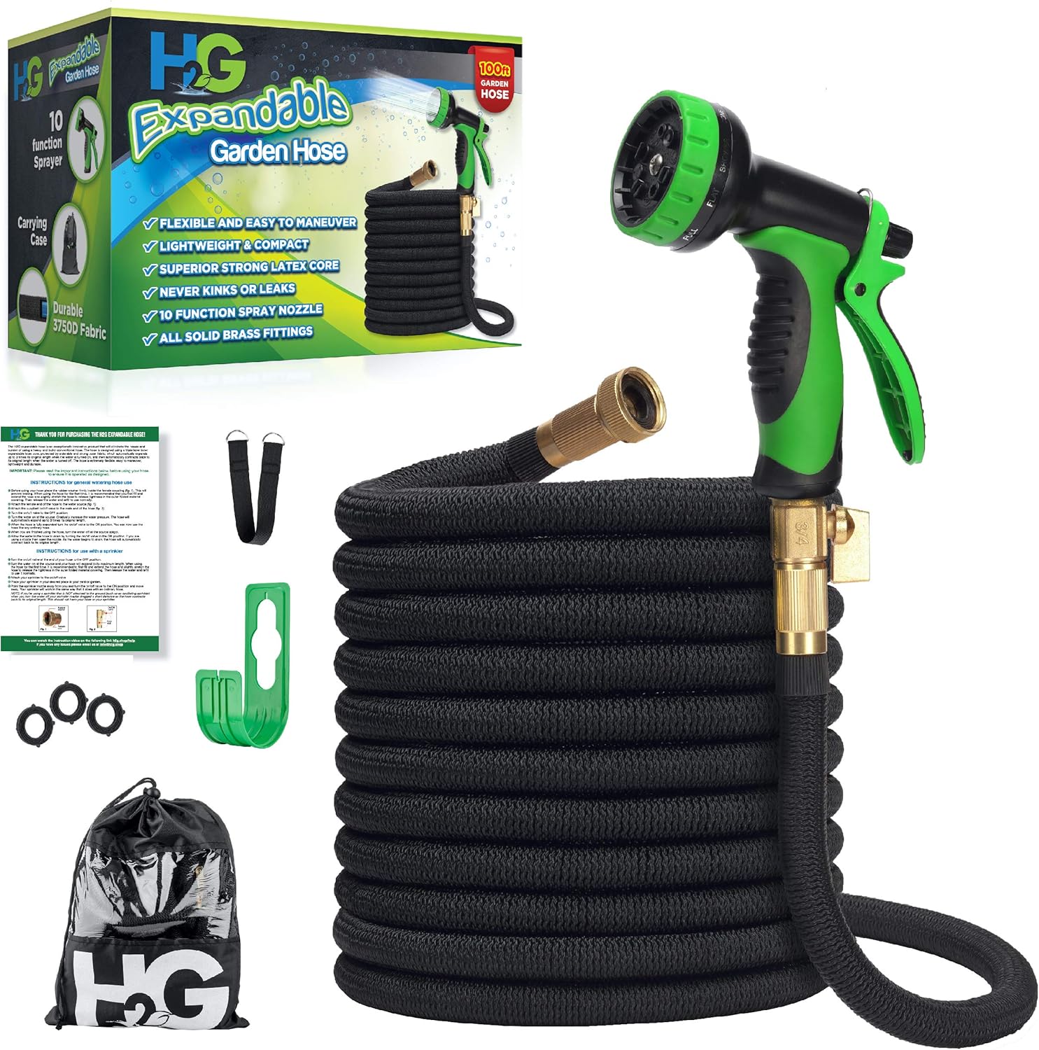 H₂G Flexible Garden Hose 100ft Shrinkable Expandable Superior