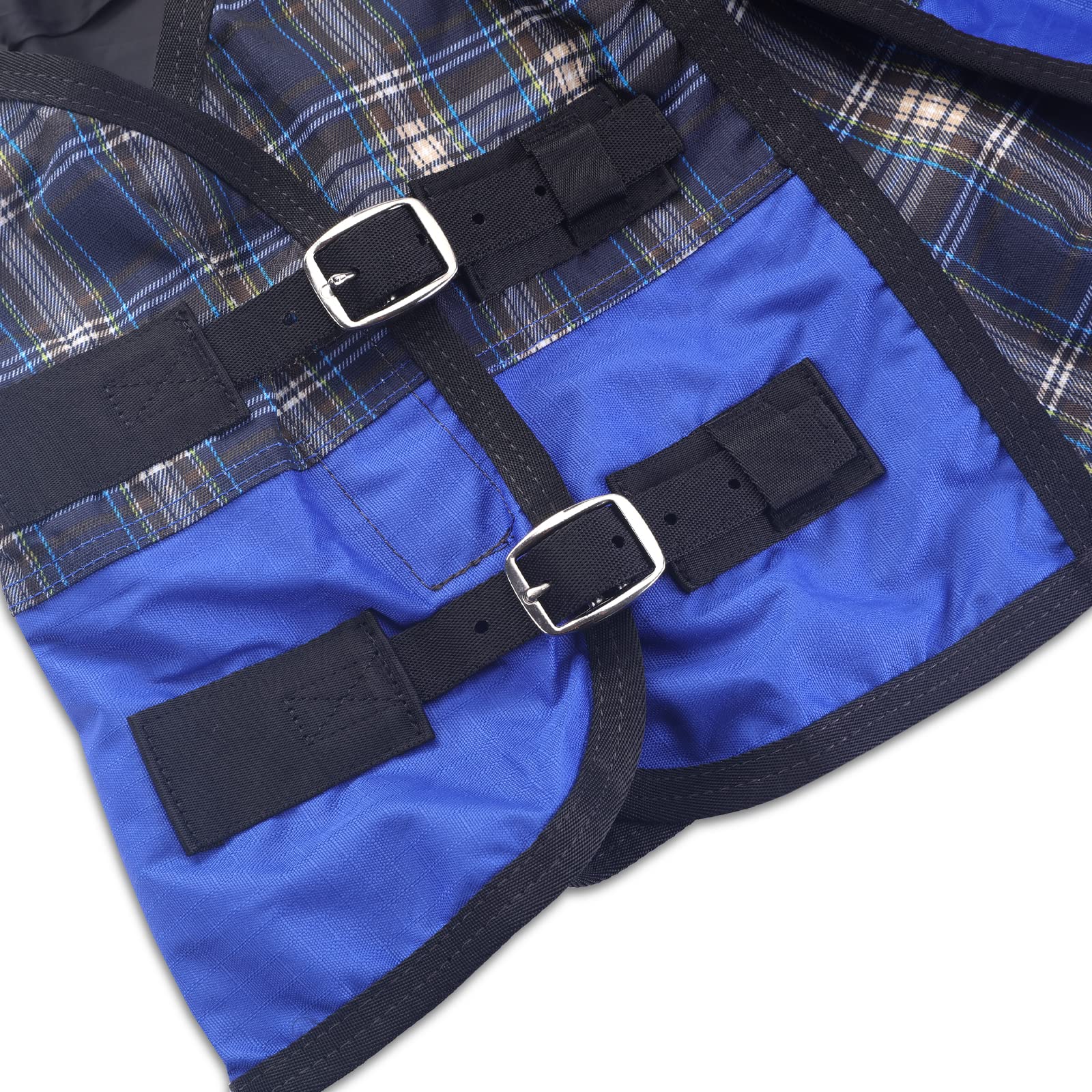 600D Ripstop - Mini sábana para caballo (impermeable, transpirable, sin relleno), color azul a cuadros 39