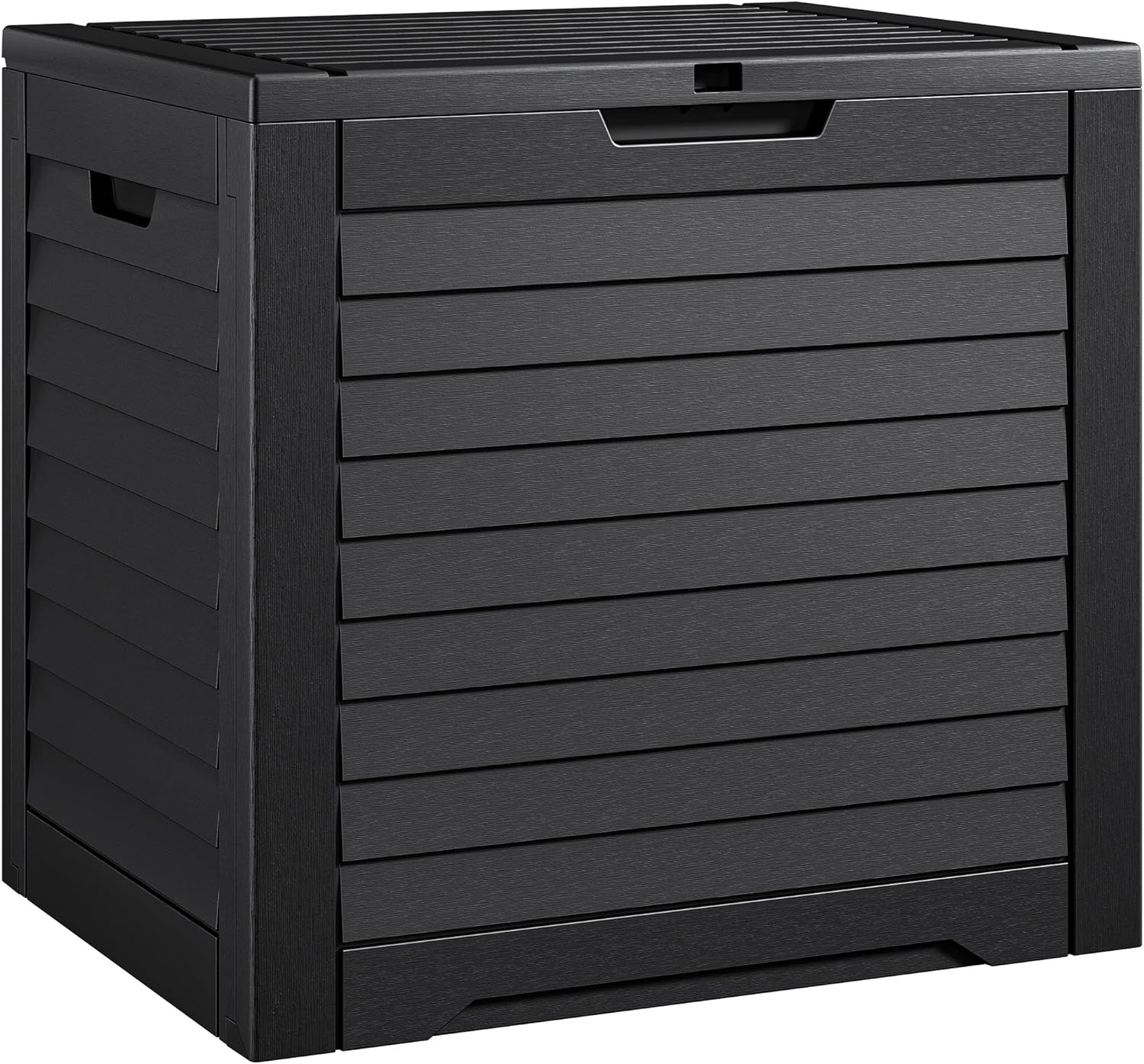 DWVO Louvered Large Deck Box, 35 Gallon Resin Outdoor Storage Box for Patio Furniture, Garden Tools and Pool Supplies, Lockable Lid and Side Handles, Waterproof and UV Resistant, Black