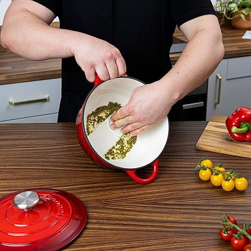 Miniatura 6 de Olla de hierro fundido con tapa  Olla antiadherente esmaltada a prueba de horno, apta para horno hasta 500  F  Utensilios de cocina resistentes para