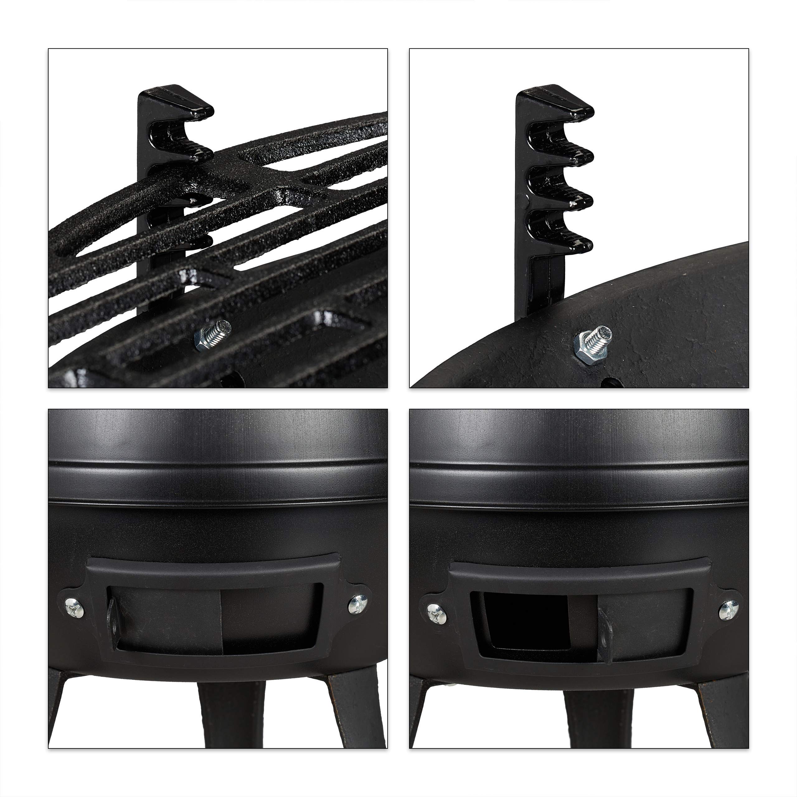 Relaxdays Grill, in Ghisa e Acciaio, Regolabile in Altezza, Portatile, Barbecue, Graticola di Cottura, Ø: 35 cm, Nero