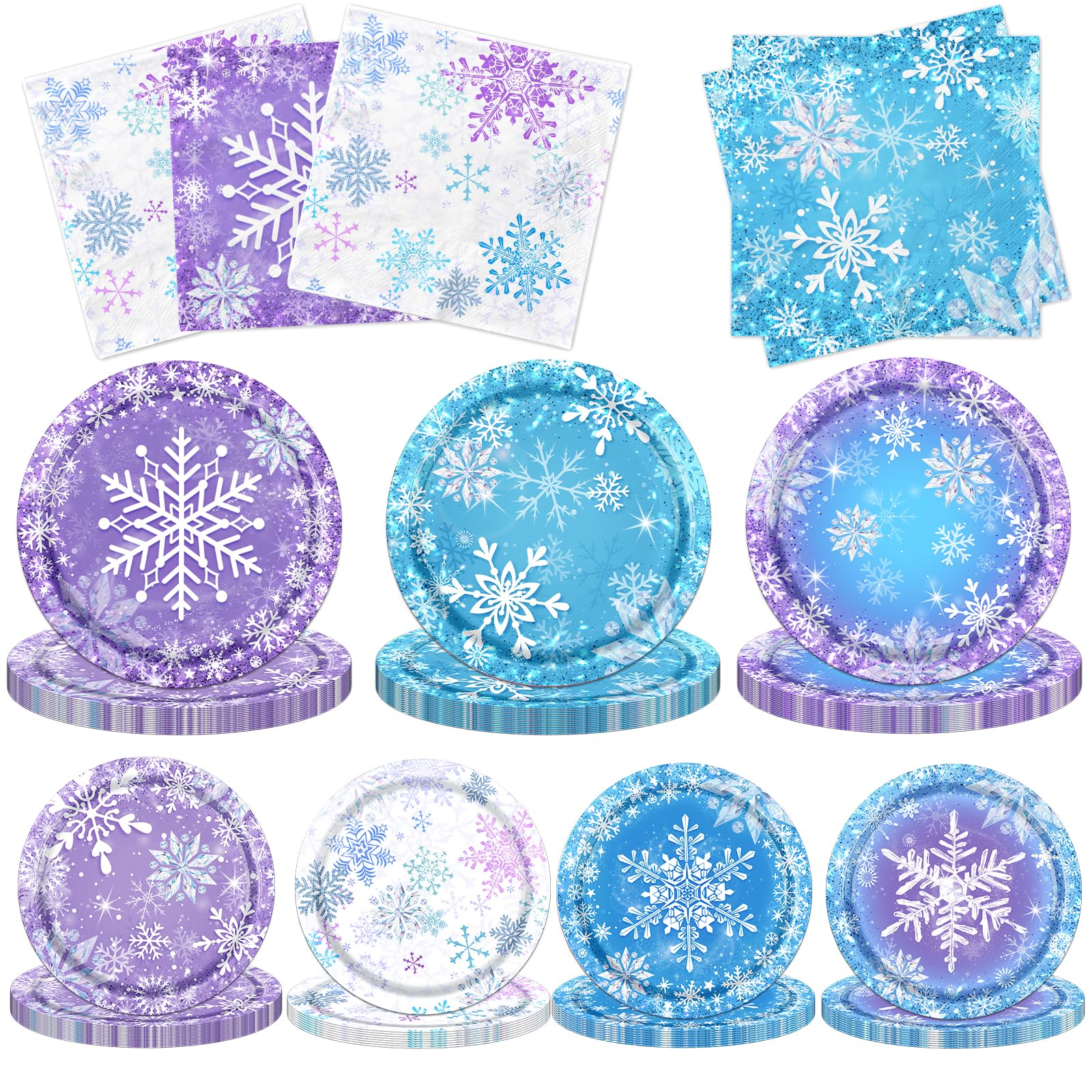 Winter Plates and Napkins-61Pcs Winter Wonderland Snowflake Tableware for Christmas,New Year,Holiday,Birthday,Baby Shower