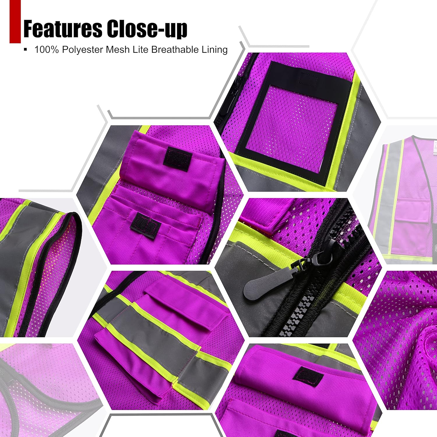 Reflective Safety Vest for Men Women Hi Vis Vest with 8 Pockets High Visibility Mesh Reflective Vest Meets ANSI/ISEA Standards (Purple-07, Large) - Image 3
